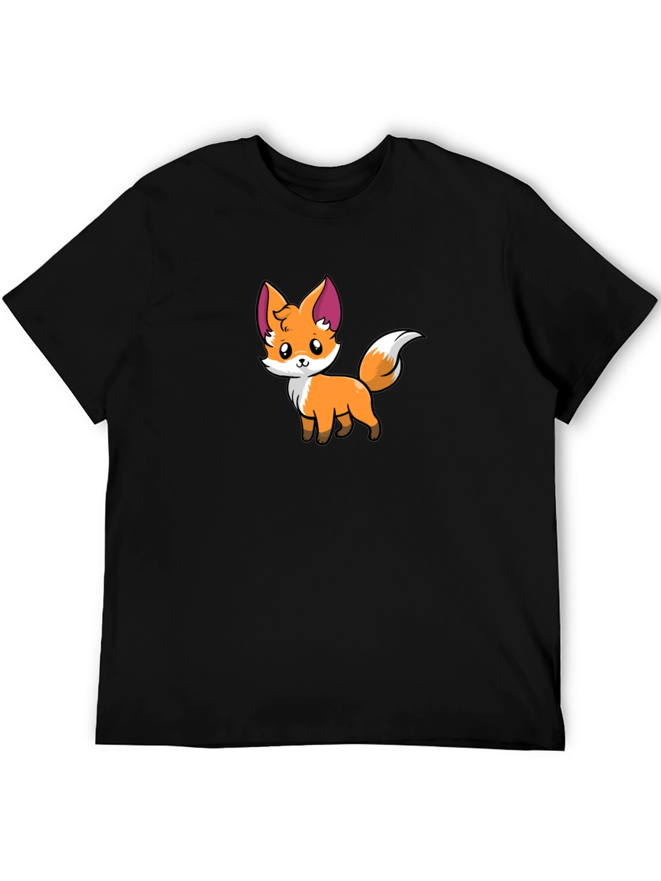 Cute Cartoon Fox Graphic Black T-Shirt