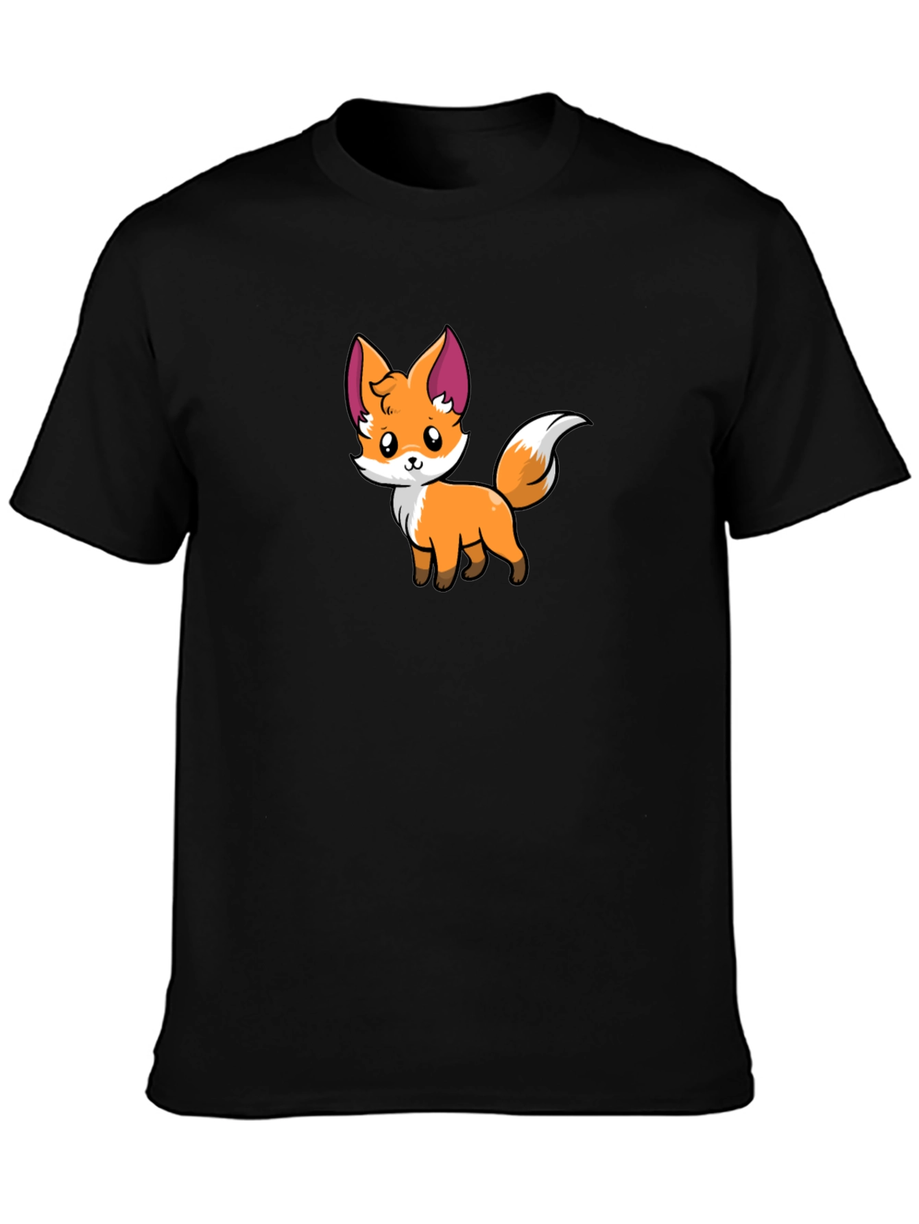 Cute Cartoon Fox Graphic Black T-Shirt