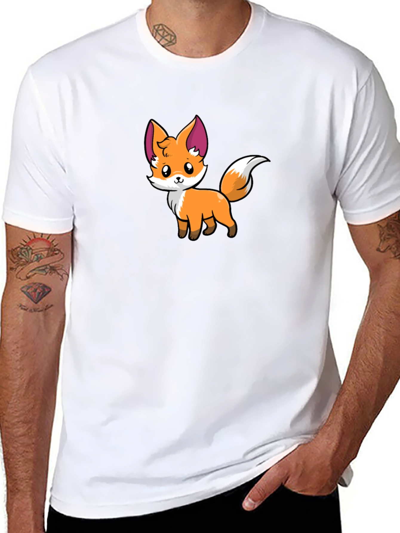 Cute Cartoon Fox Graphic Black T-Shirt