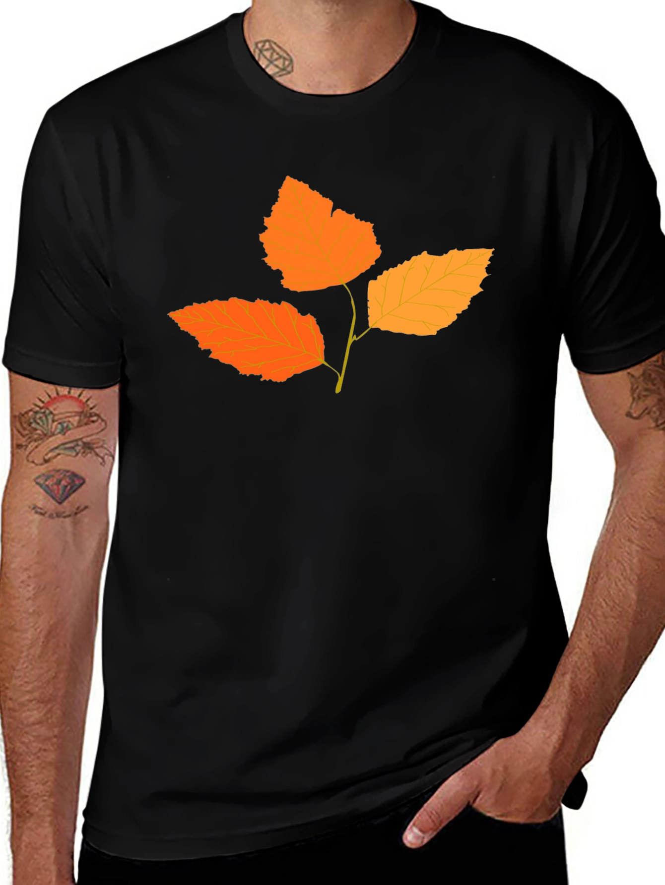 Autumn Leaf Graphic Tee - Black Cotton Blend