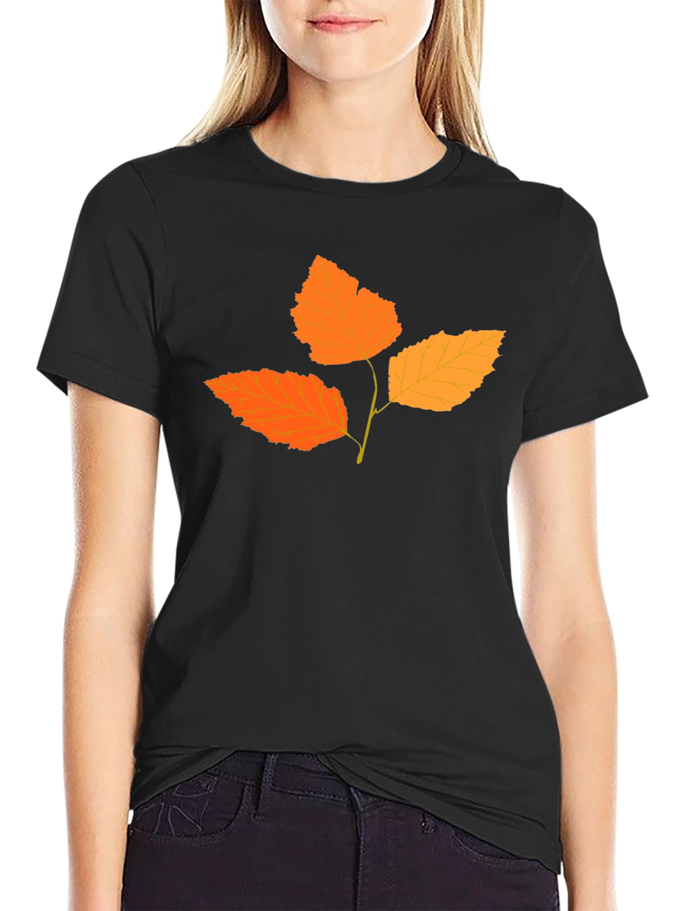 Autumn Leaf Graphic Tee - Black Cotton Blend