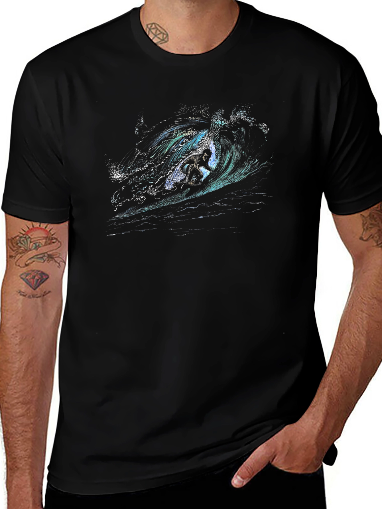 Surfer Wave Graphic Tee - Mens Black T-Shirt