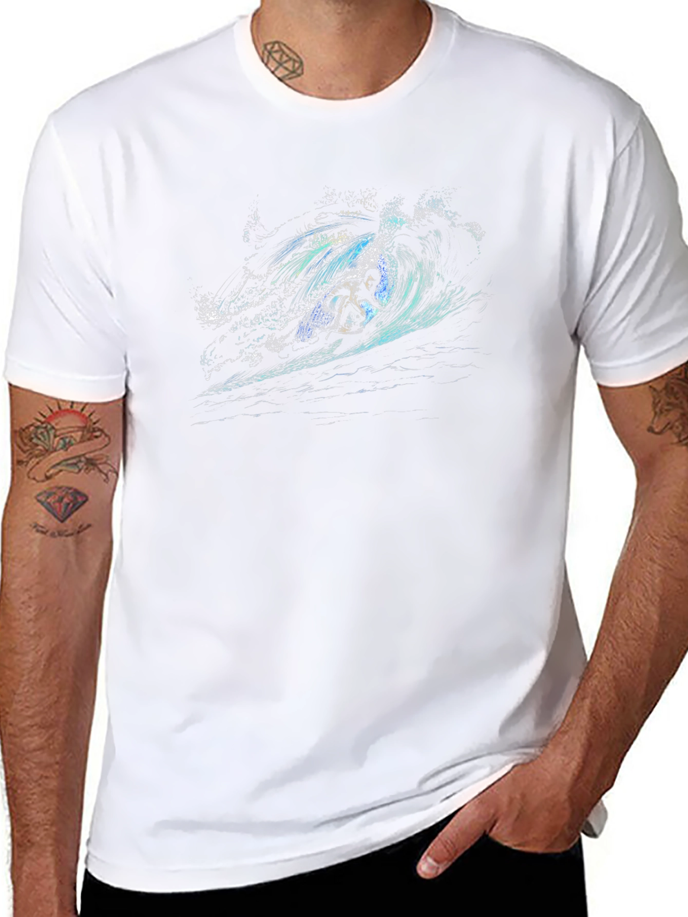 Surfer Wave Graphic Tee - Mens Black T-Shirt