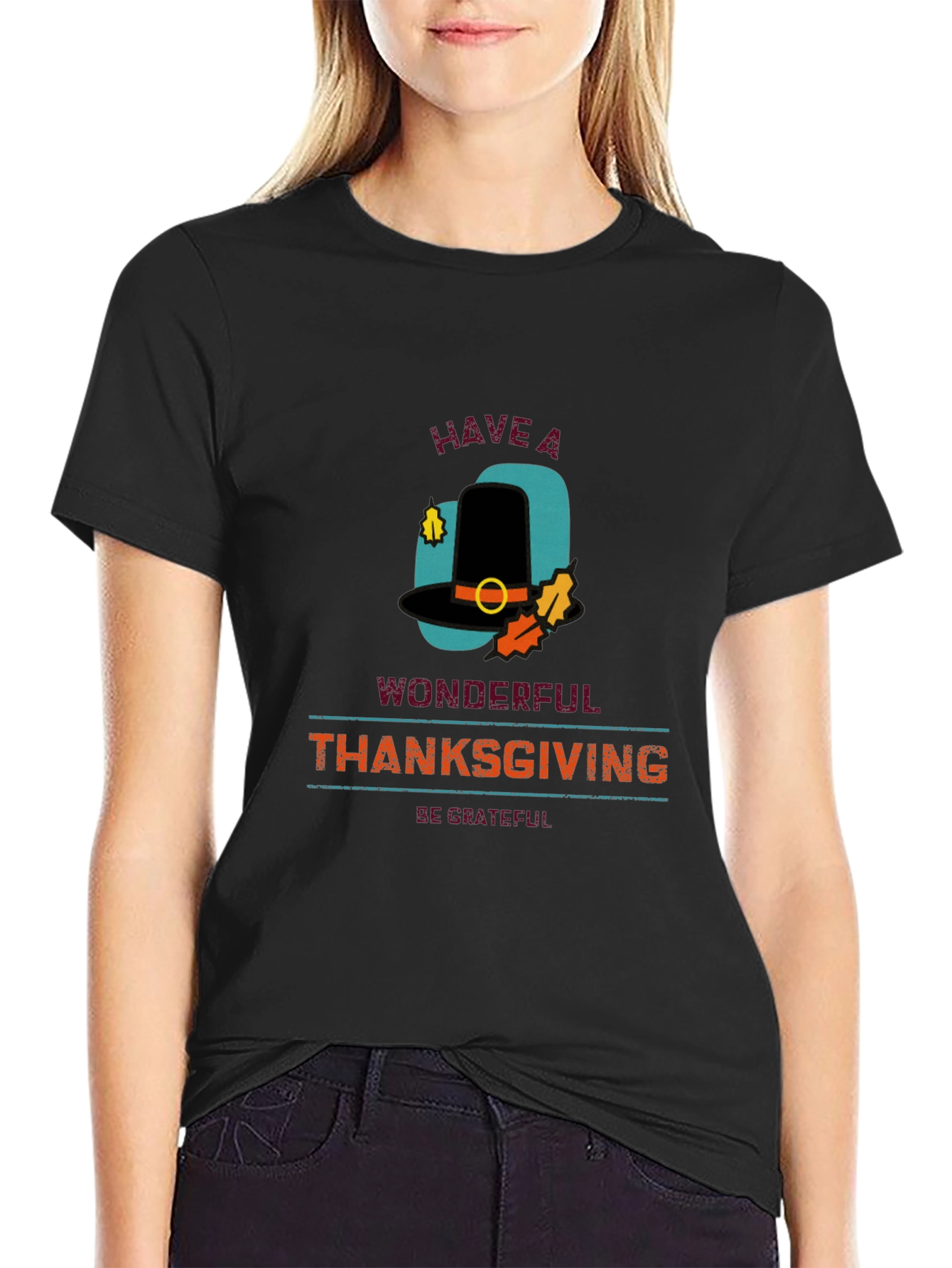 Thanksgiving Pilgrim Hat Graphic T-Shirt