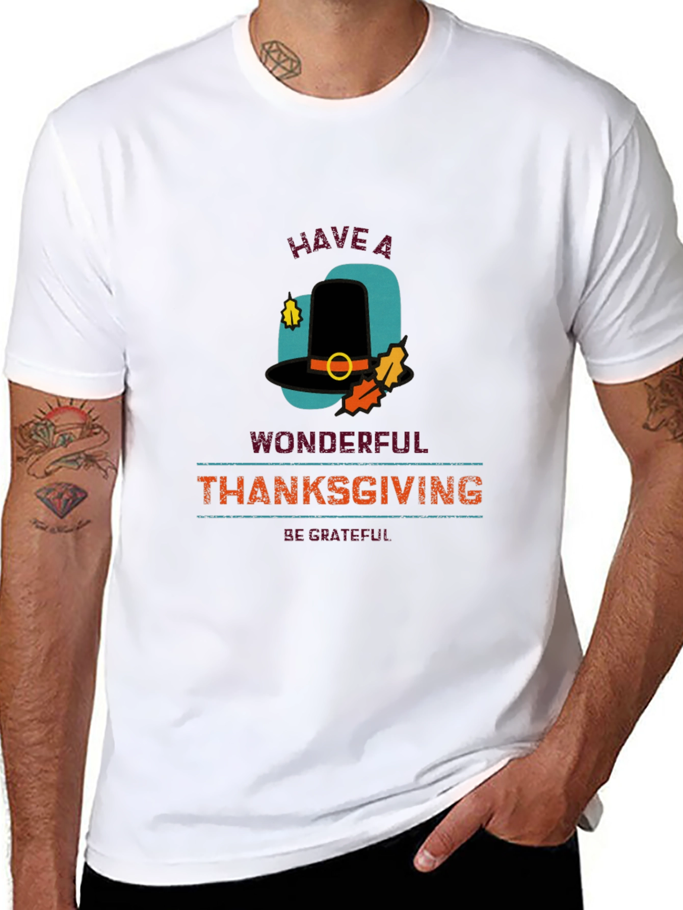 Thanksgiving Pilgrim Hat Graphic T-Shirt