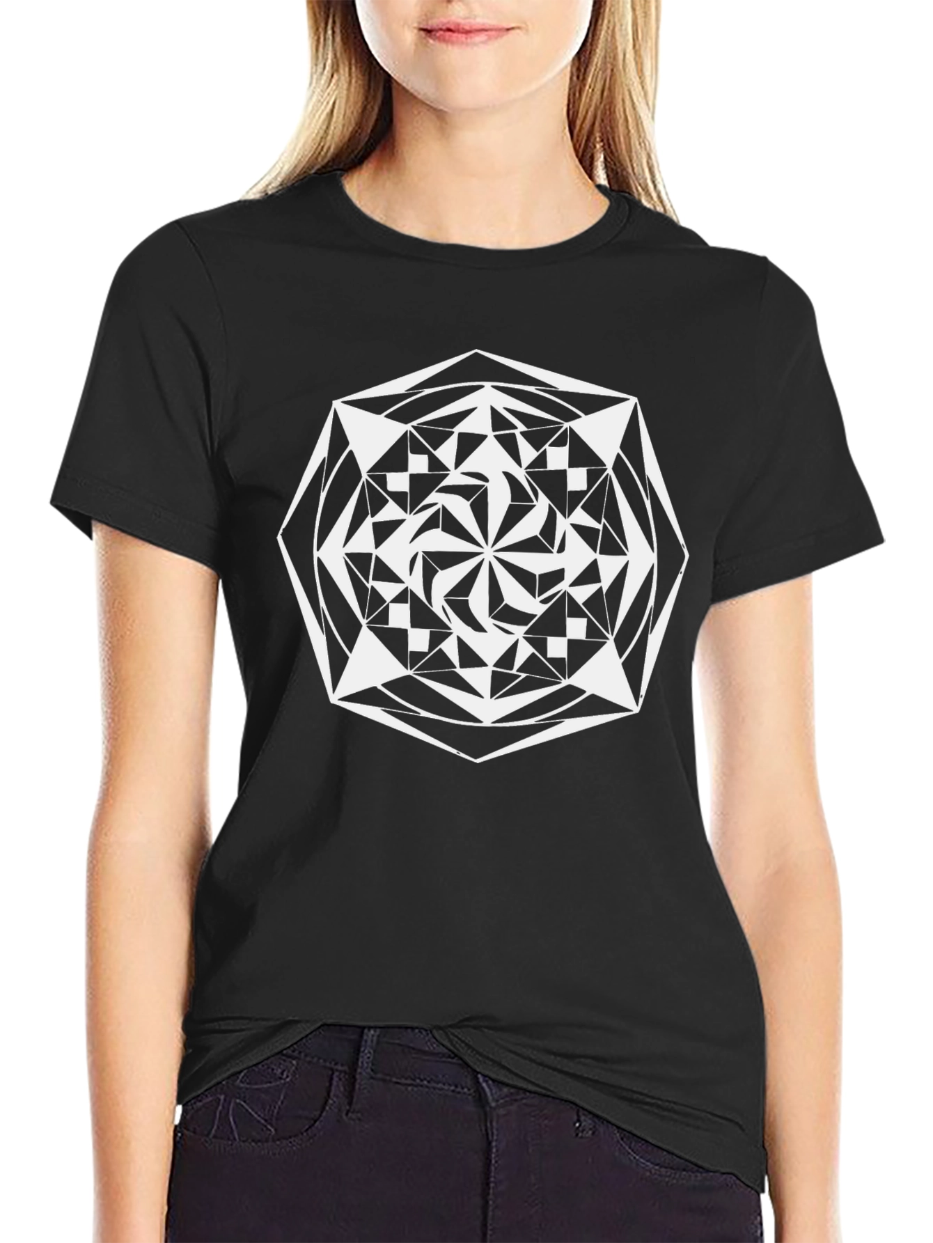 Geometric Mandala T-Shirt - Black