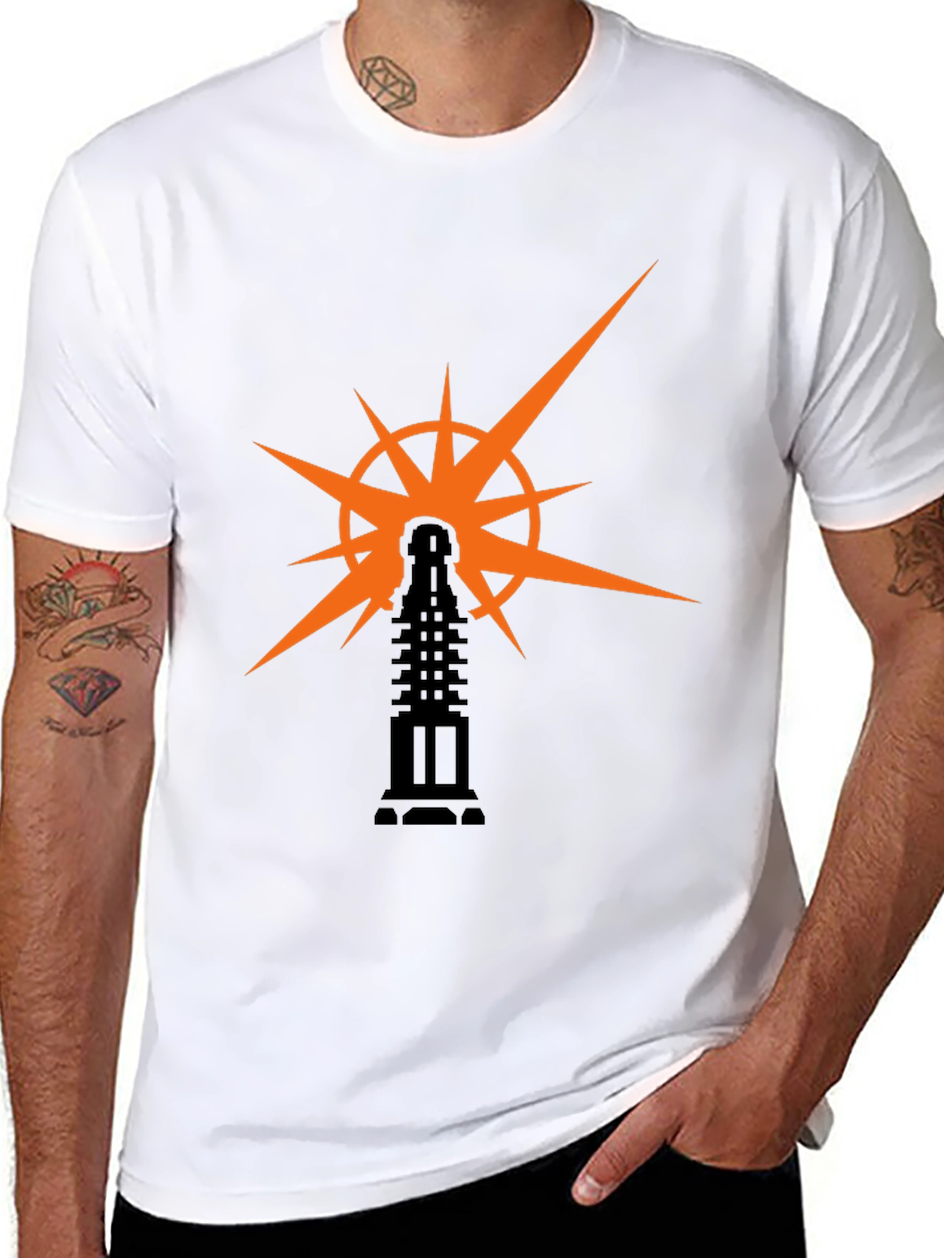Black T-Shirt with Light Tower Graphic