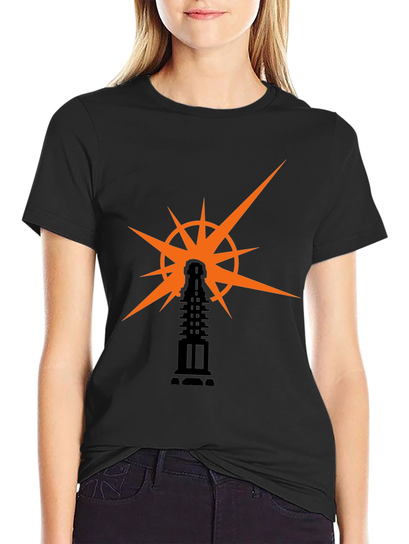 Black T-Shirt with Light Tower Graphic