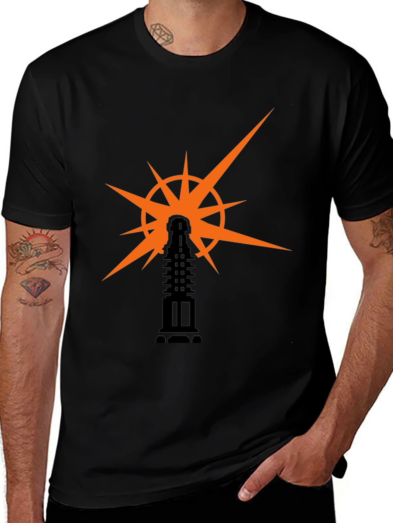 Black T-Shirt with Light Tower Graphic