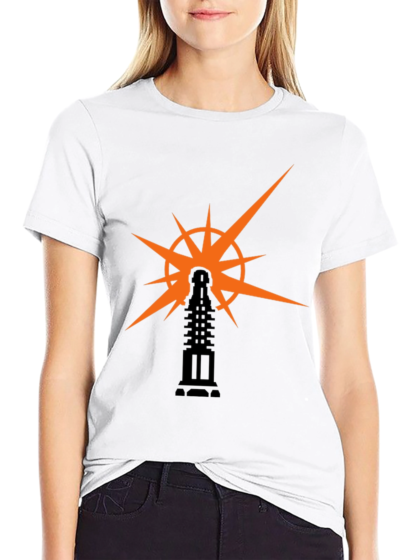 Black T-Shirt with Light Tower Graphic