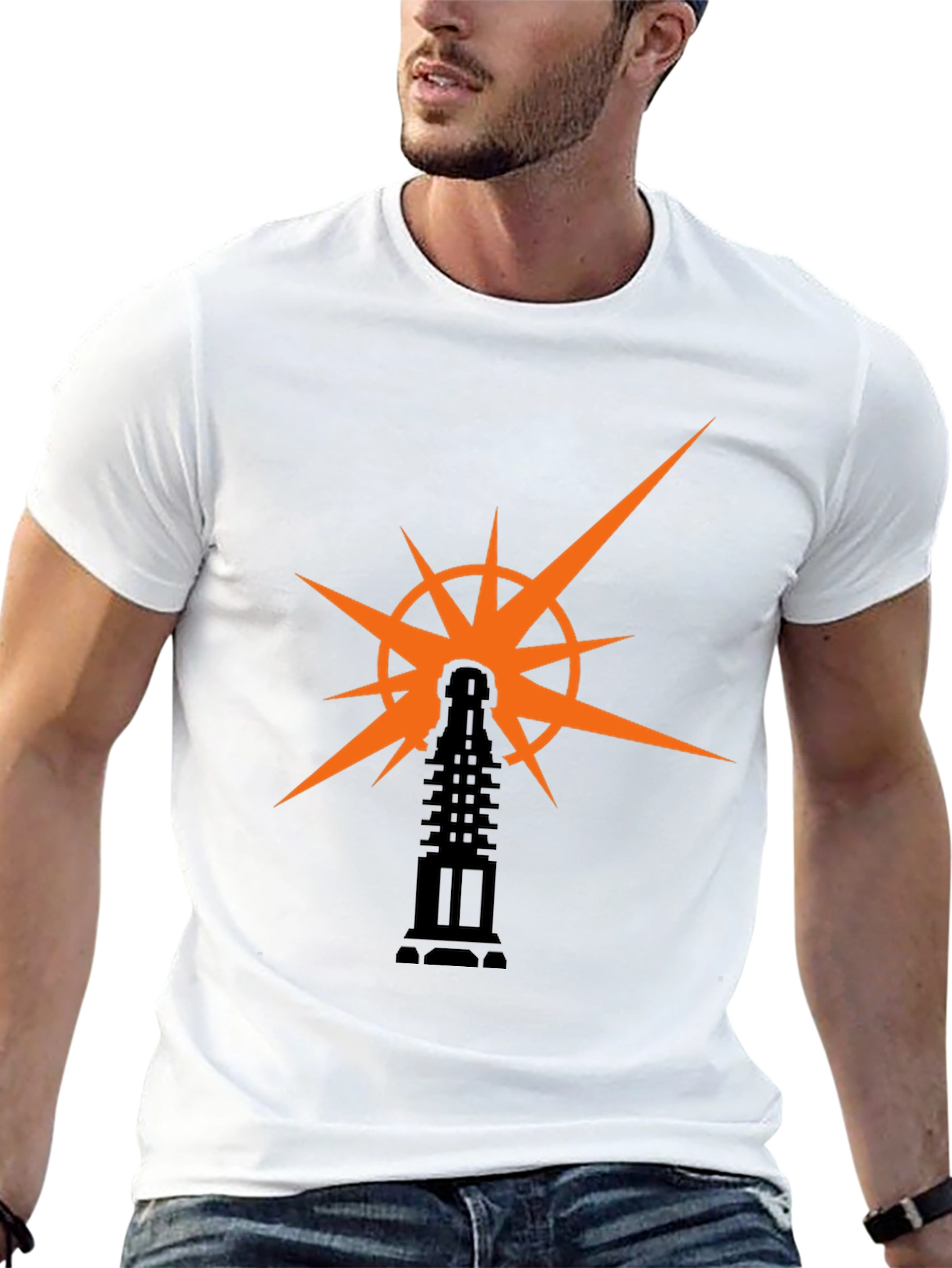 Black T-Shirt with Light Tower Graphic