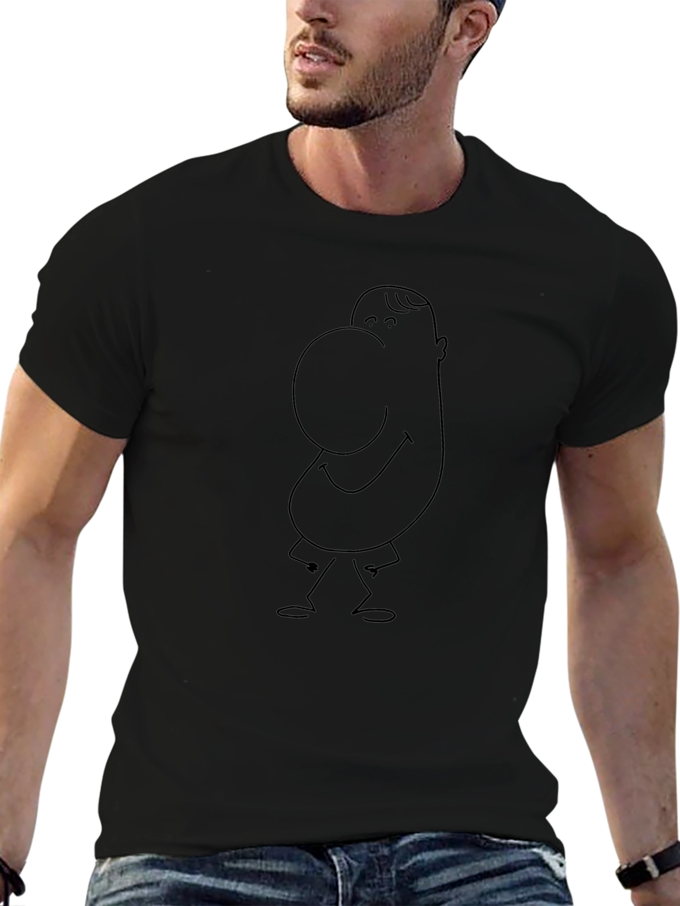 Black T-Shirt with Cartoon Character Design