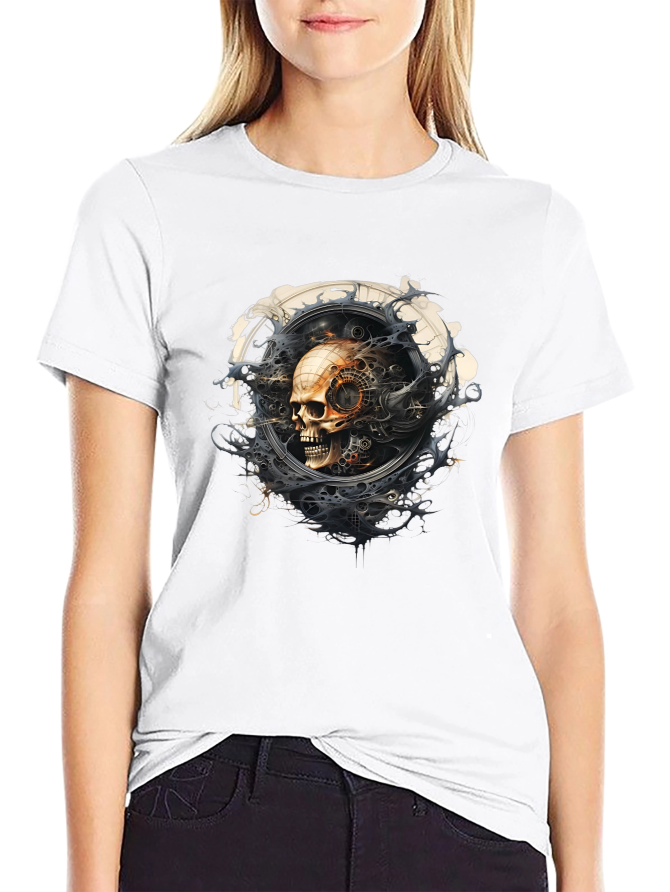 Steampunk Skull Graphic Black T-Shirt
