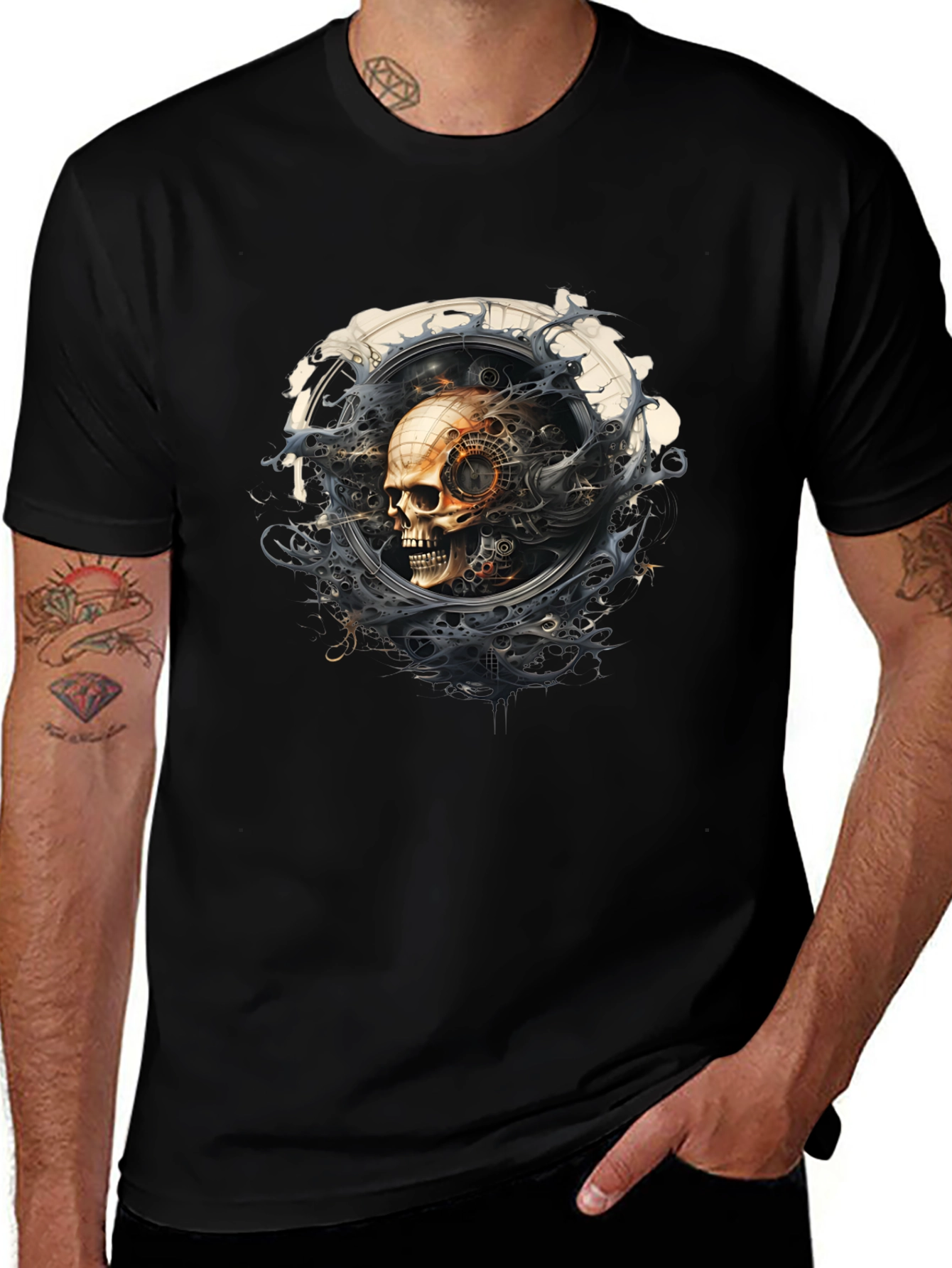 Steampunk Skull Graphic Black T-Shirt
