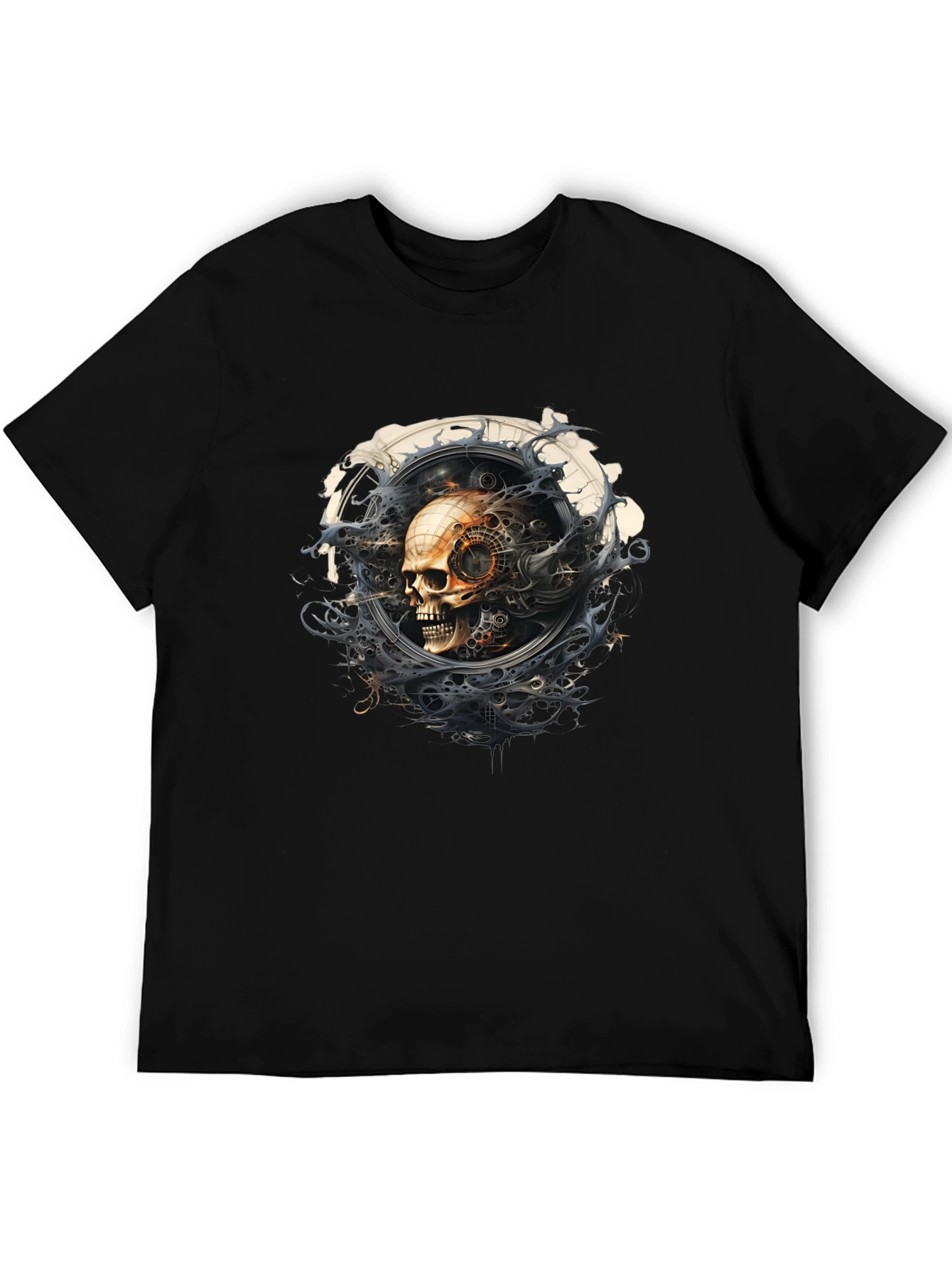 Steampunk Skull Graphic Black T-Shirt