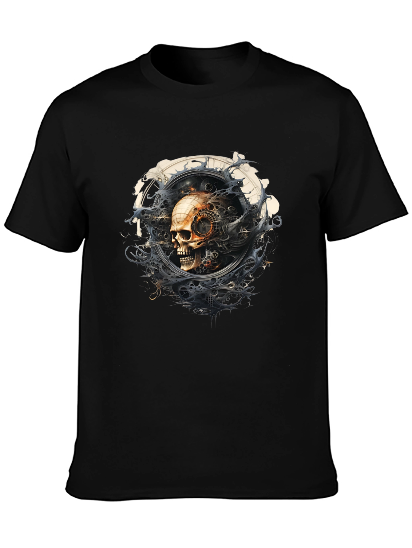 Steampunk Skull Graphic Black T-Shirt