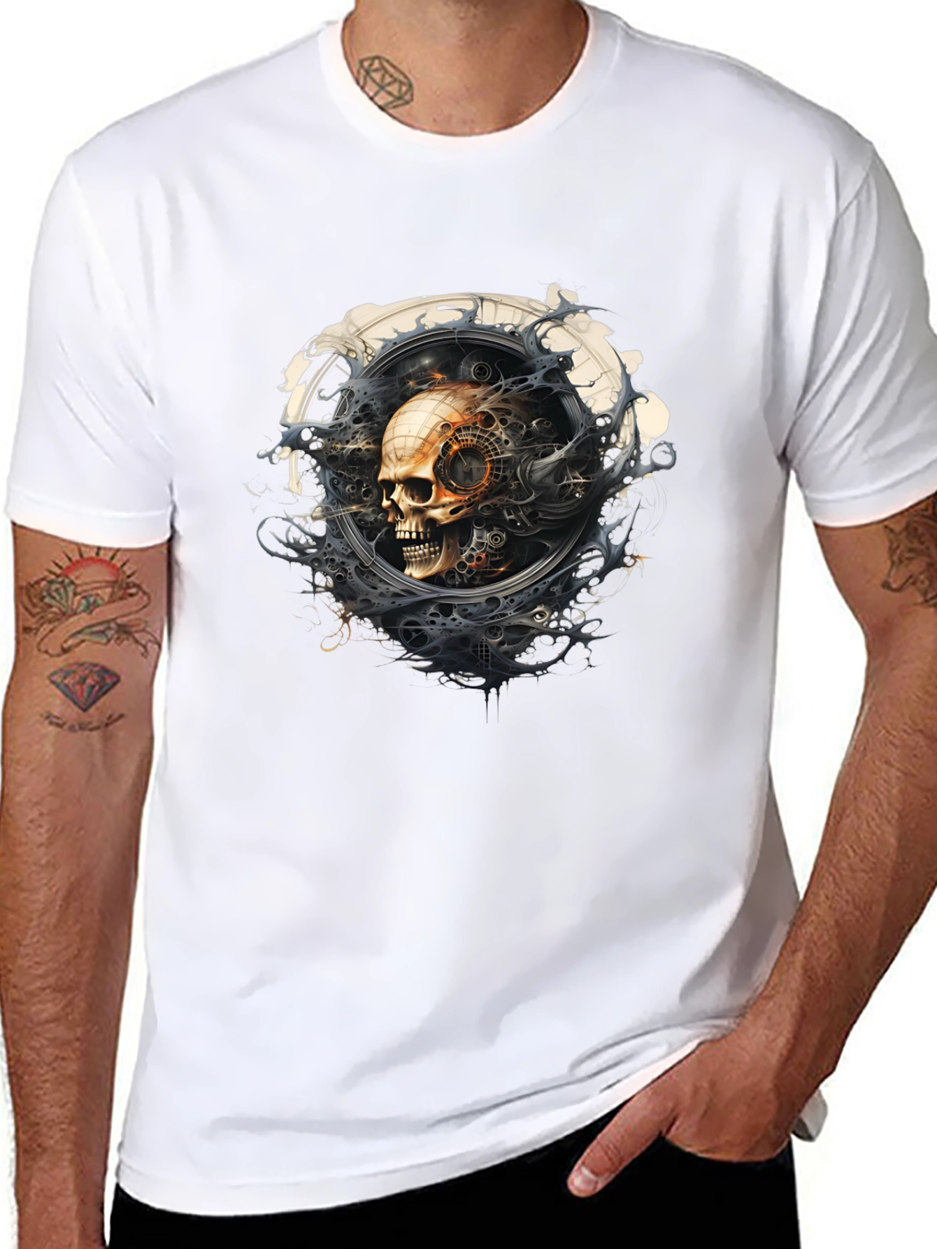 Steampunk Skull Graphic Black T-Shirt