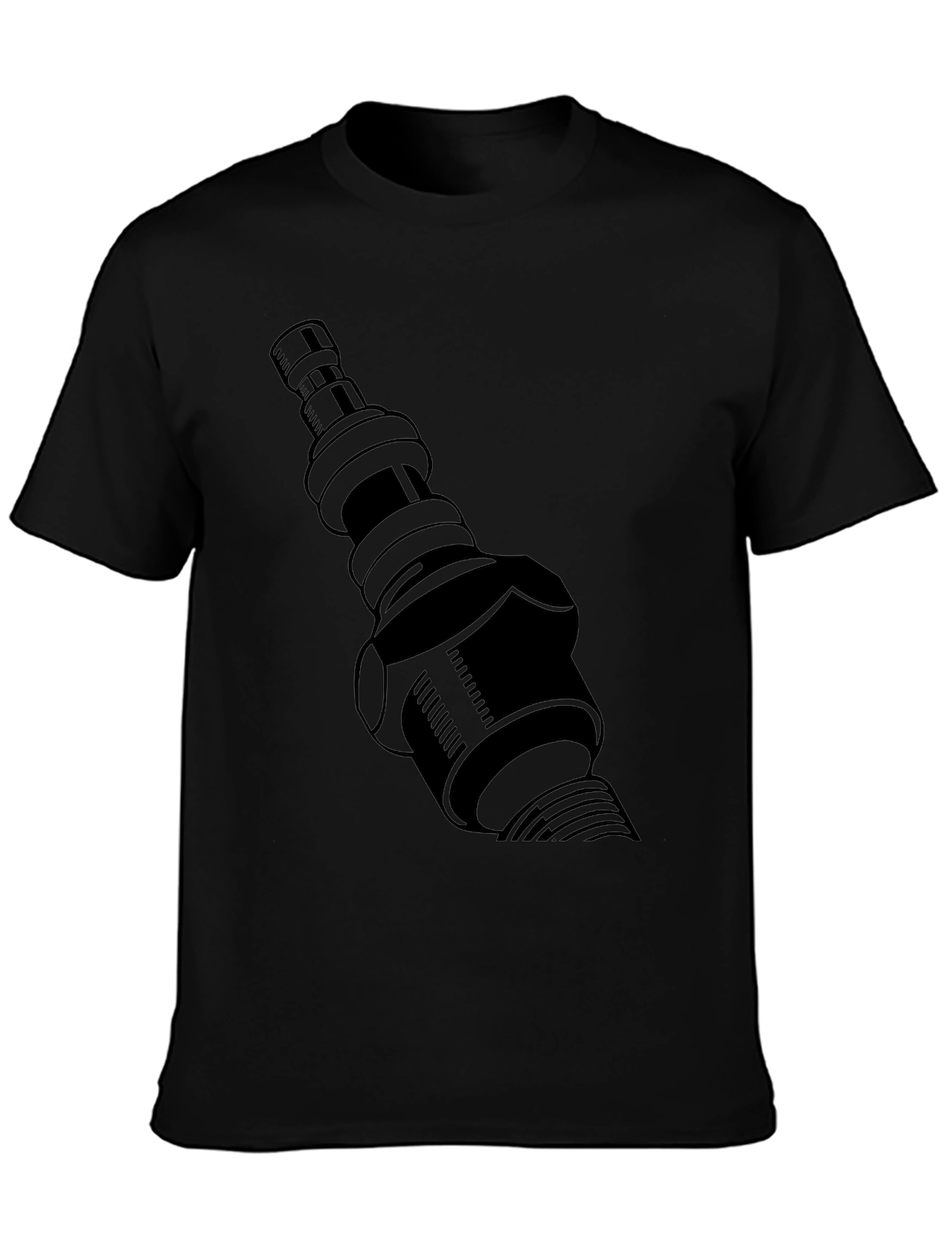 Black T-Shirt with Spark Plug Graphic