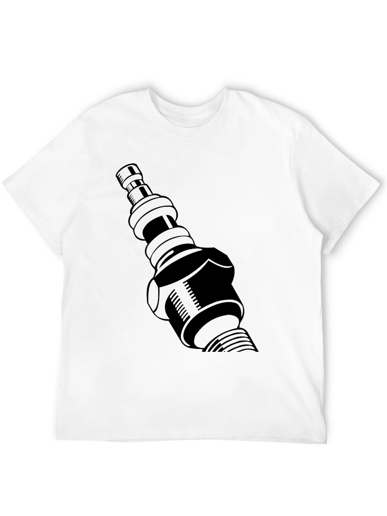 Black T-Shirt with Spark Plug Graphic