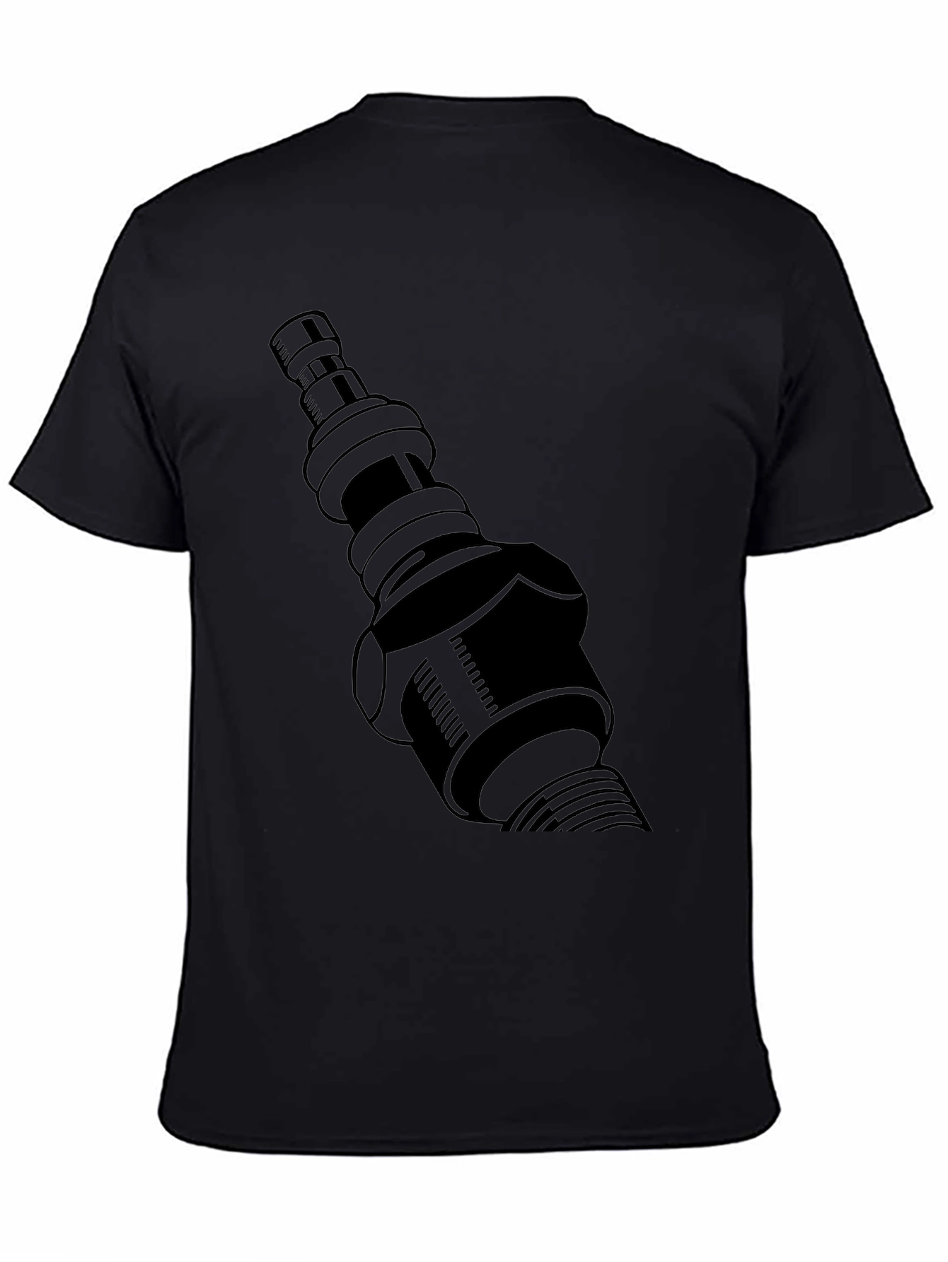 Black T-Shirt with Spark Plug Graphic