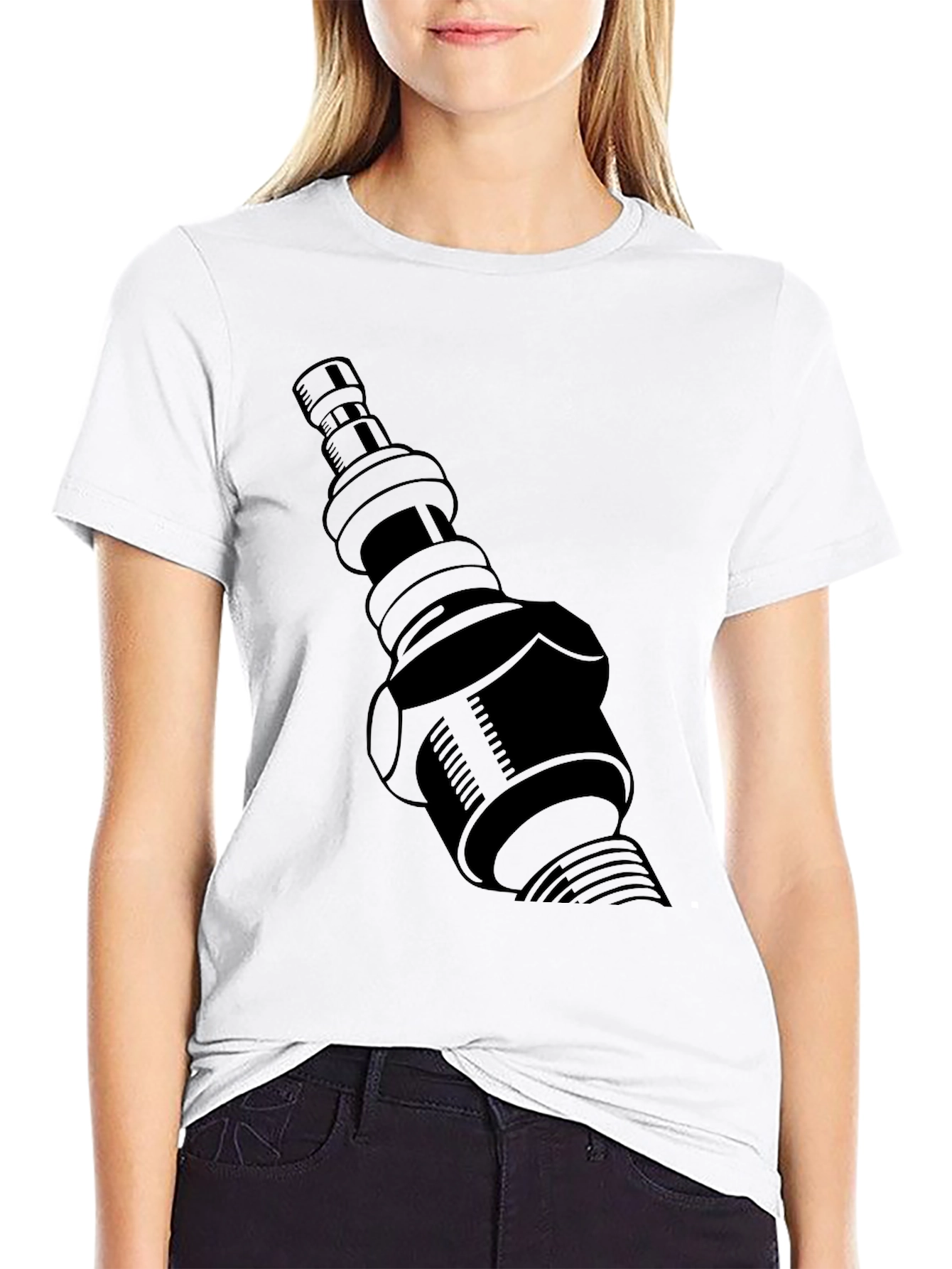 Black T-Shirt with Spark Plug Graphic