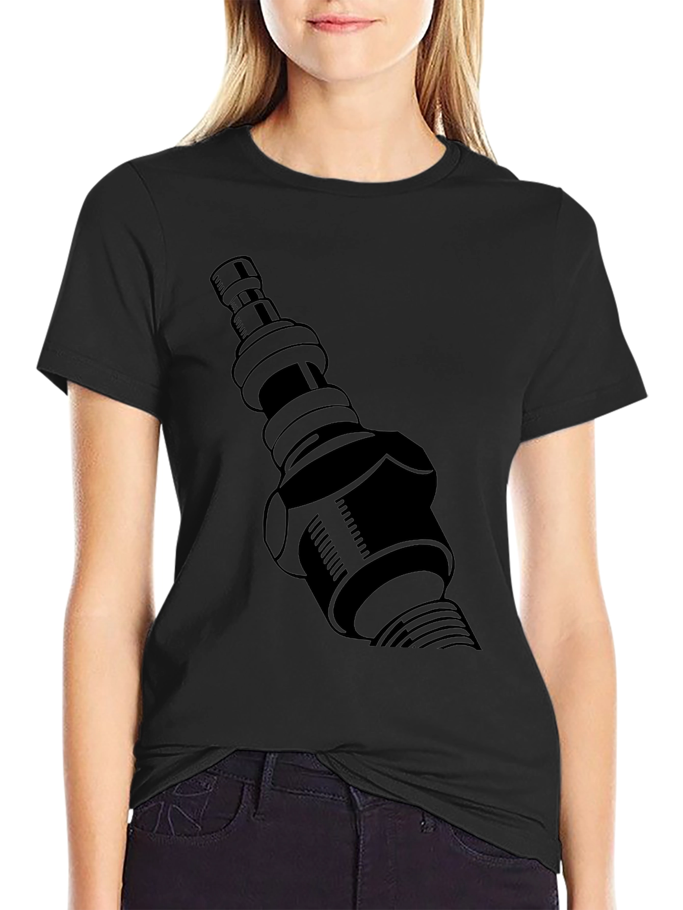 Black T-Shirt with Spark Plug Graphic