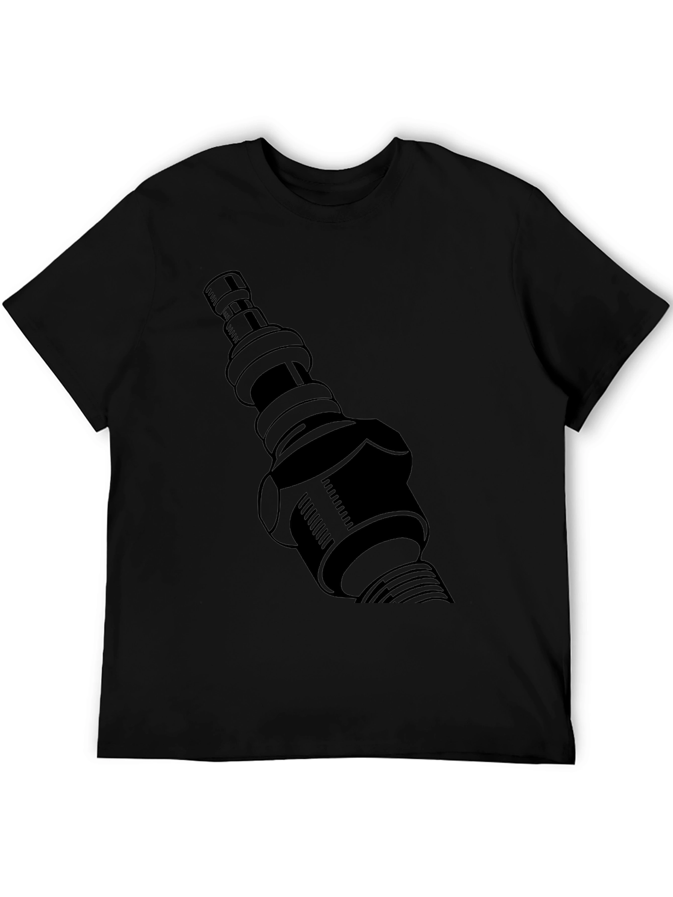 Black T-Shirt with Spark Plug Graphic