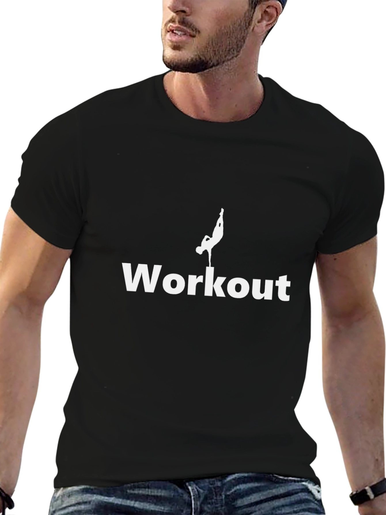 Workout Graphic Tee - Black Cotton Gym Shirt
