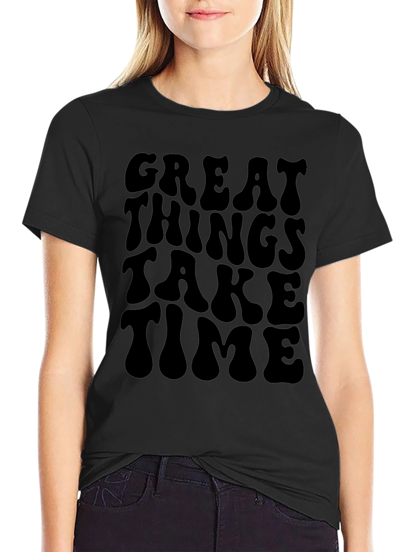 Retro Great Things Take Time Black T-Shirt