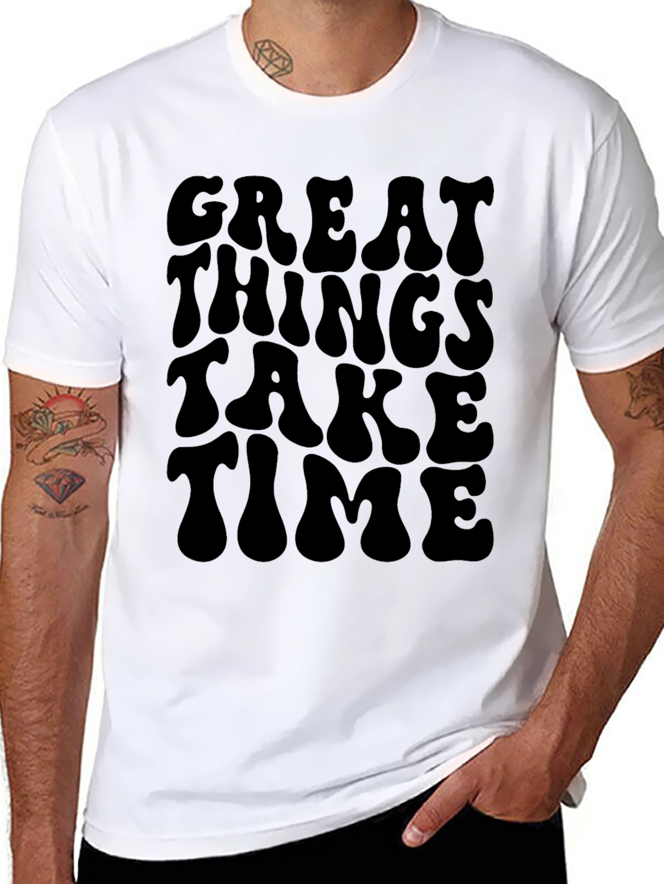 Retro Great Things Take Time Black T-Shirt