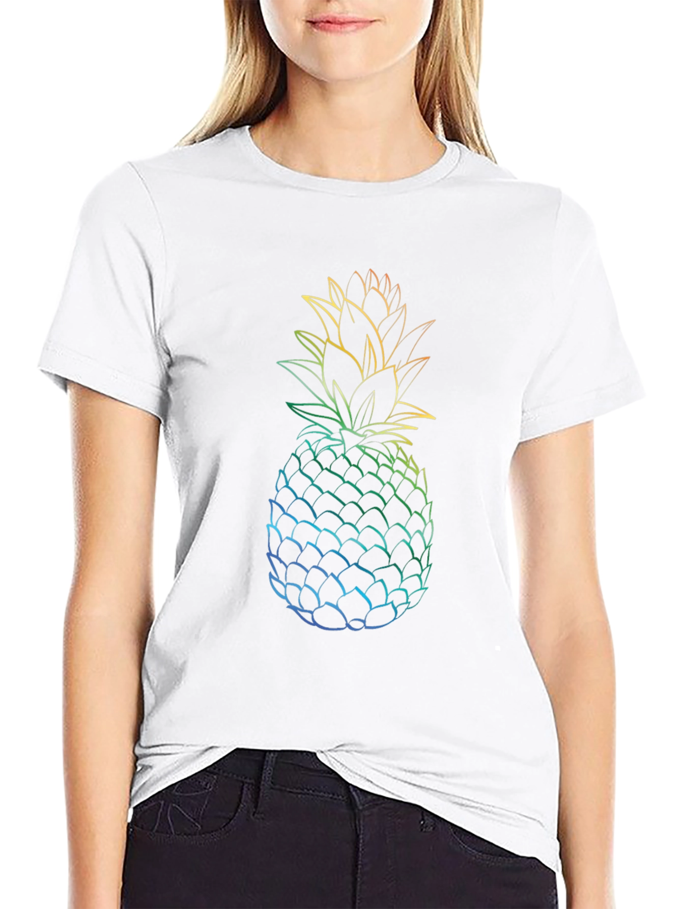 Rainbow Pineapple Graphic Tee - Black T-Shirt
