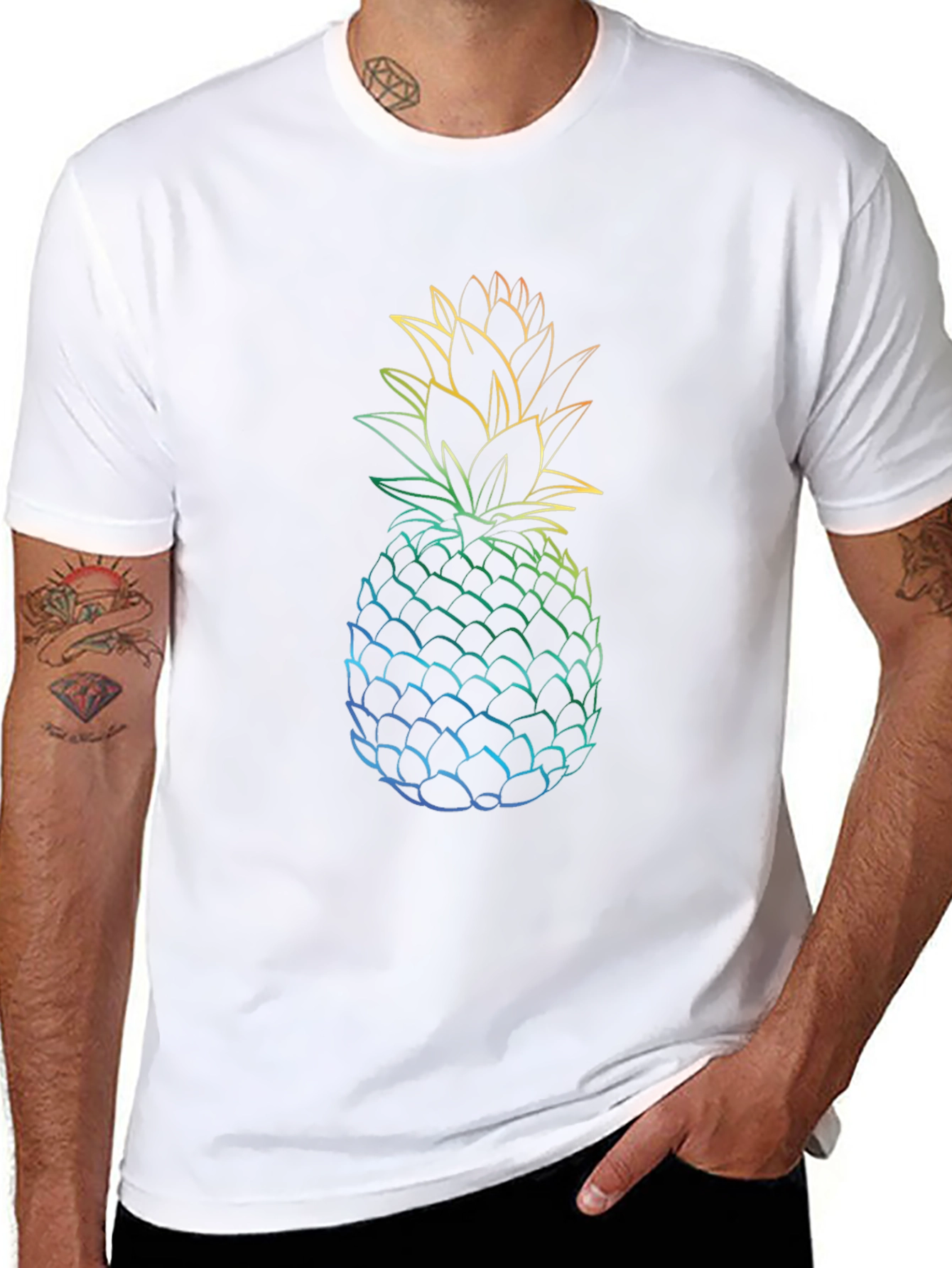 Rainbow Pineapple Graphic Tee - Black T-Shirt