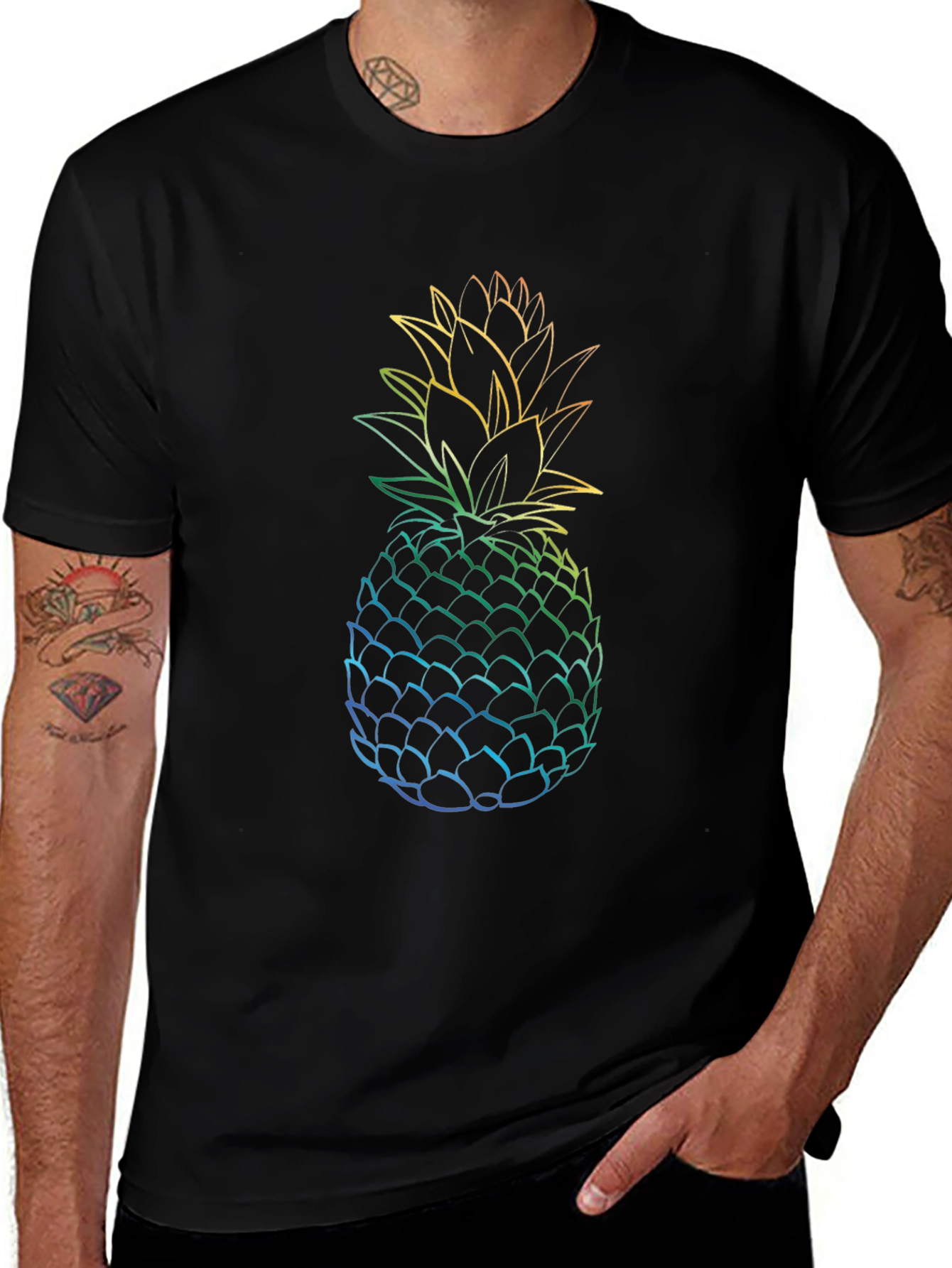 Rainbow Pineapple Graphic Tee - Black T-Shirt