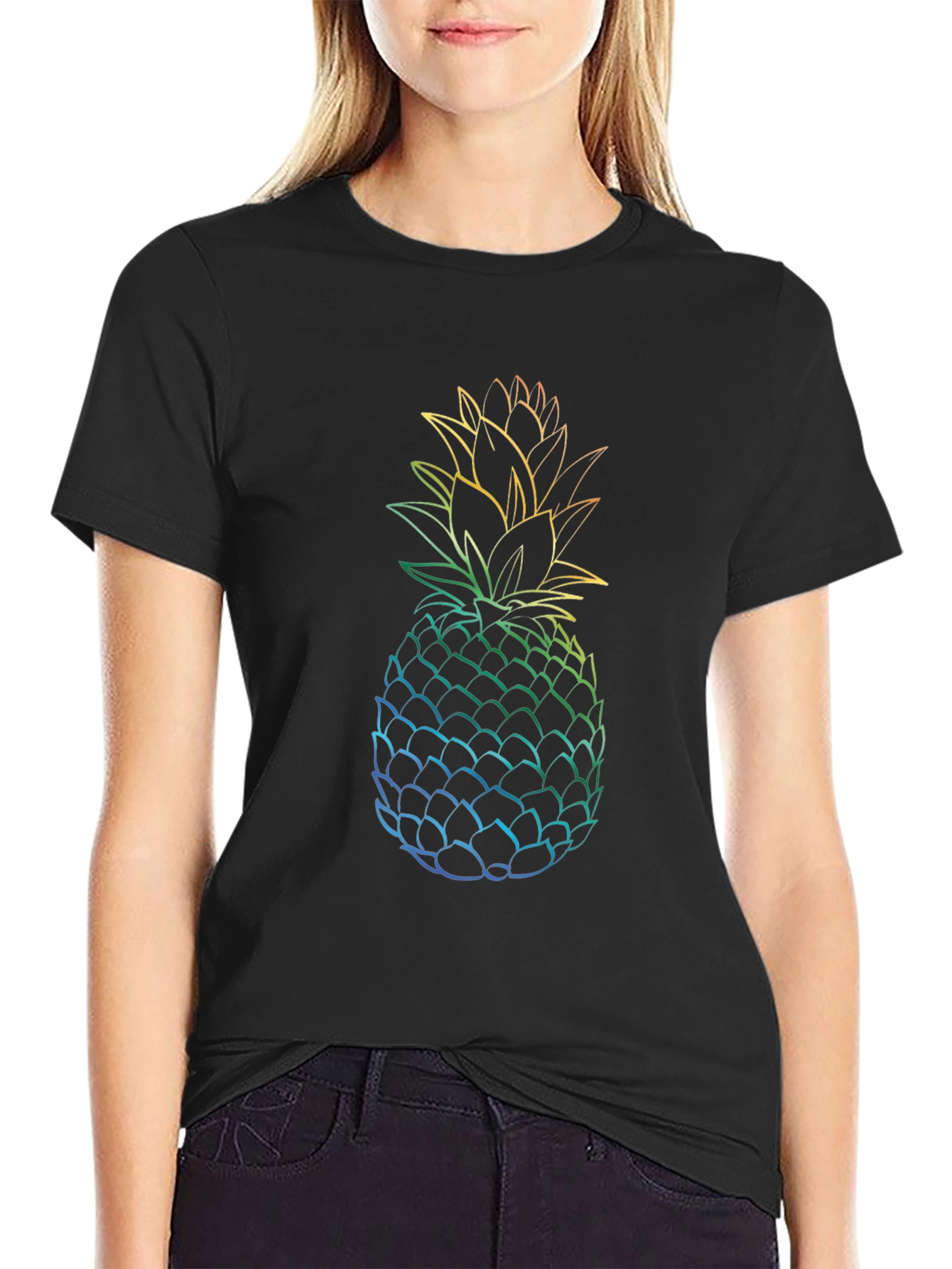 Rainbow Pineapple Graphic Tee - Black T-Shirt