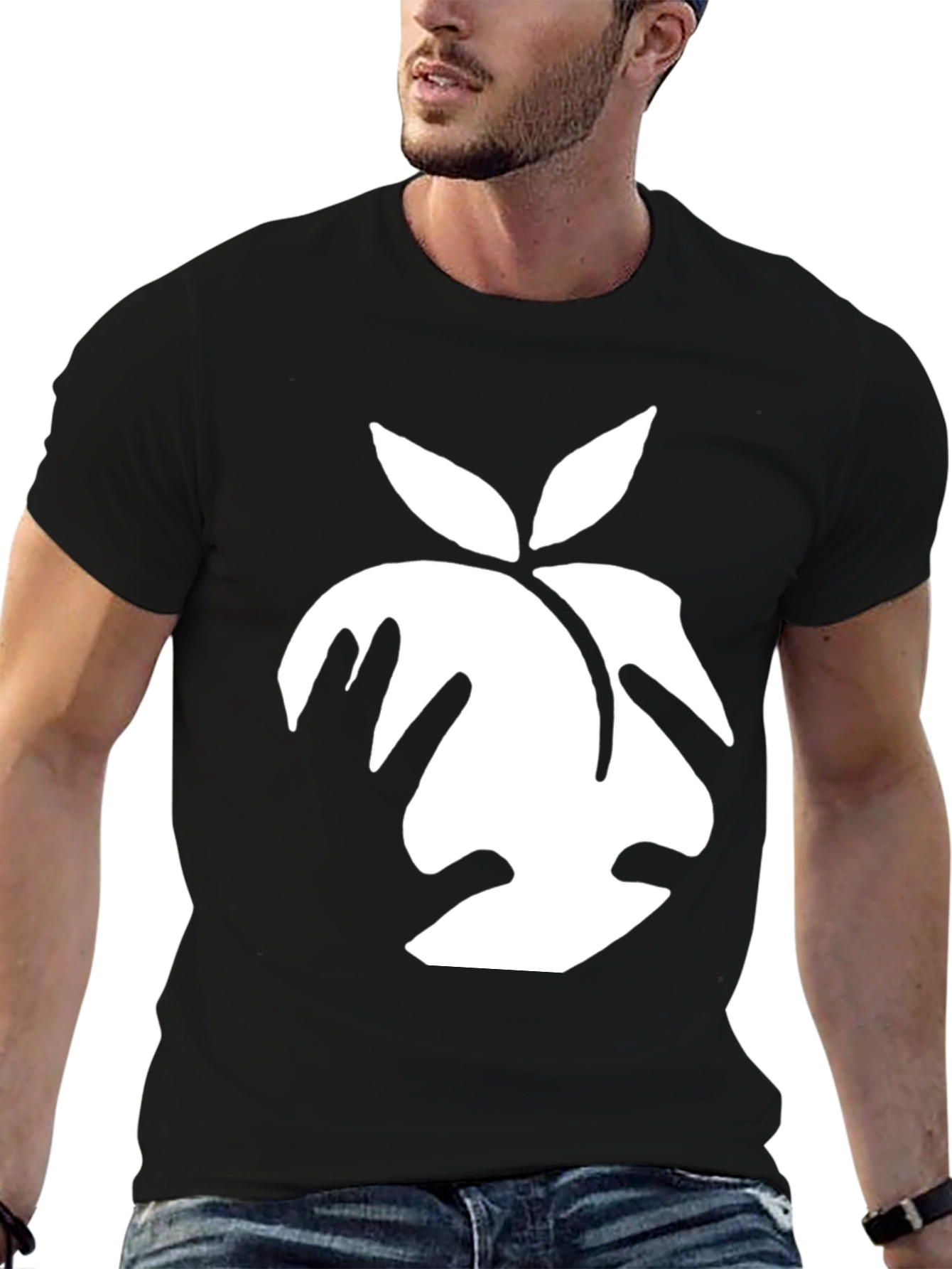 Peach Graphic Black T-Shirt - Soft Cotton Blend
