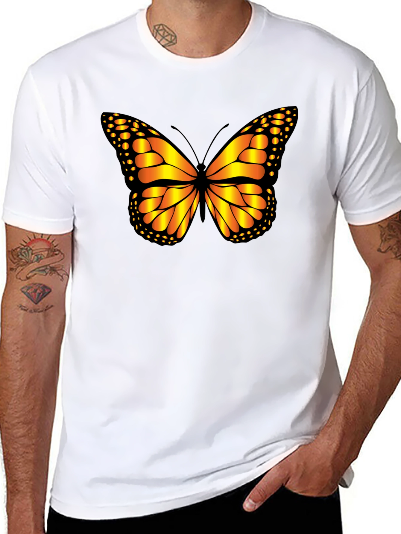 Butterfly Graphic Tee - Black Cotton Casual Shirt