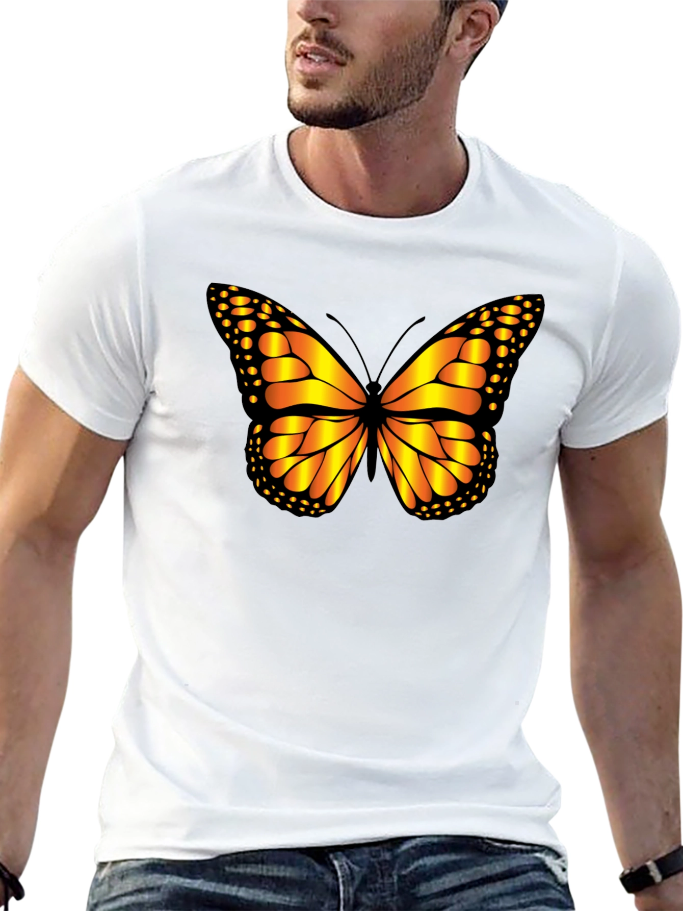 Butterfly Graphic Tee - Black Cotton Casual Shirt