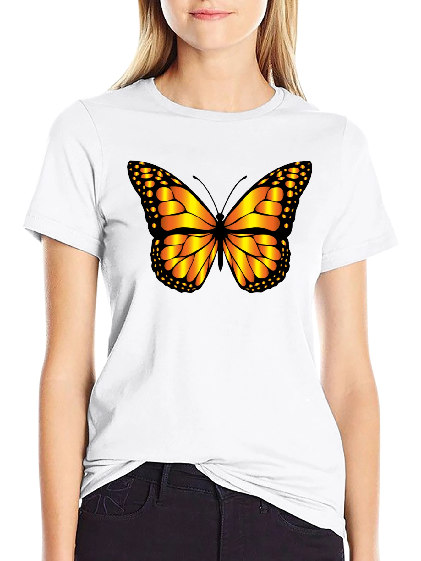 Butterfly Graphic Tee - Black Cotton Casual Shirt
