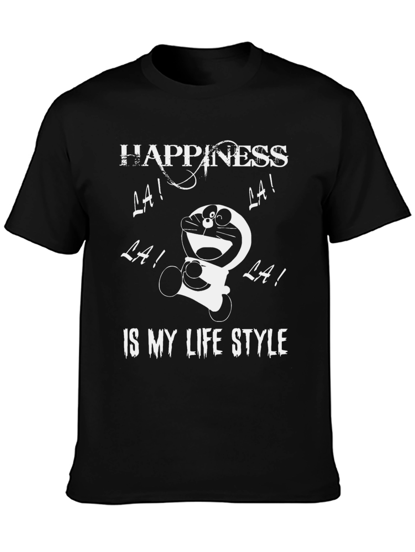 Happiness Doraemon Black Graphic Tee