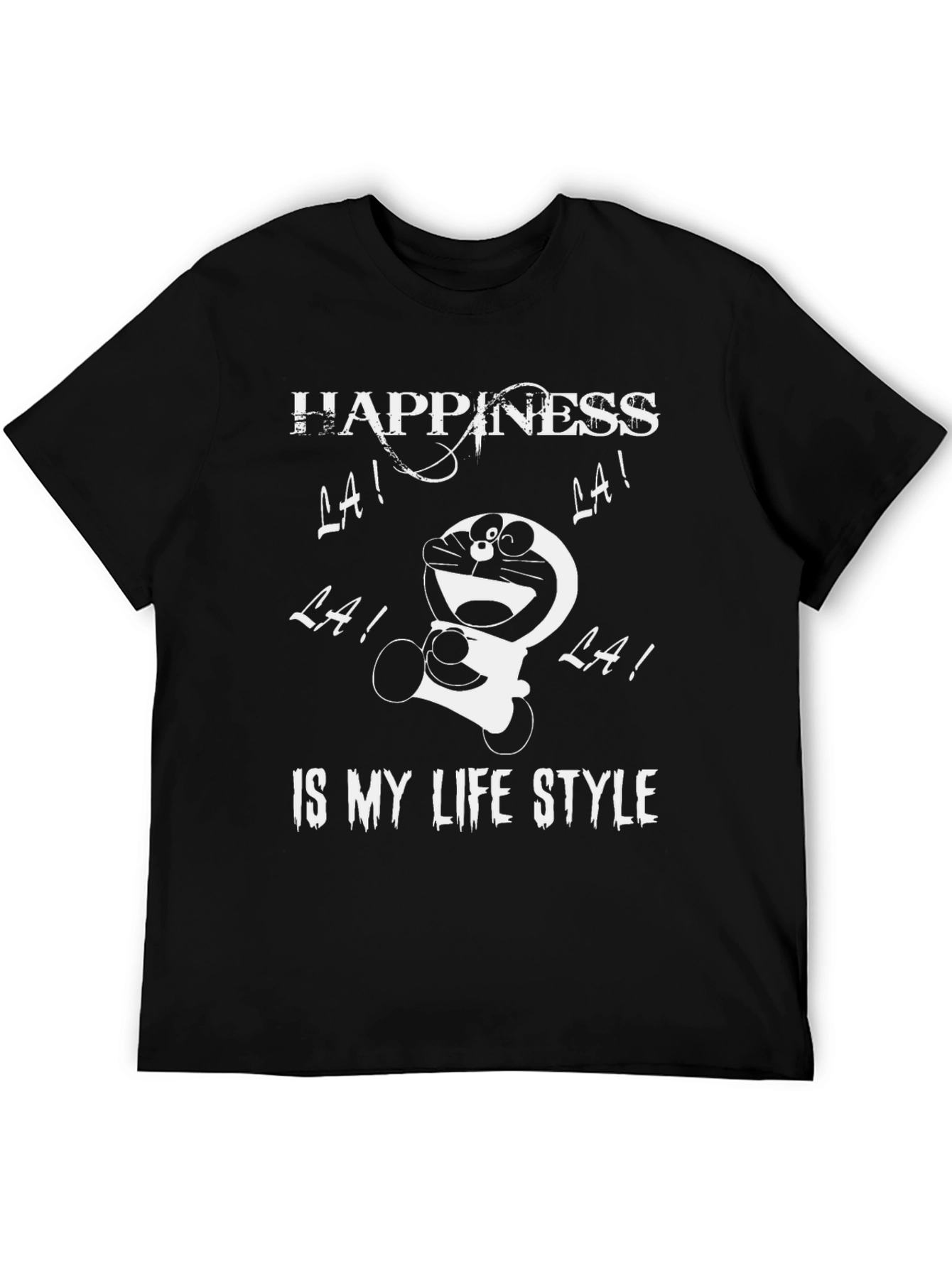 Happiness Doraemon Black Graphic Tee