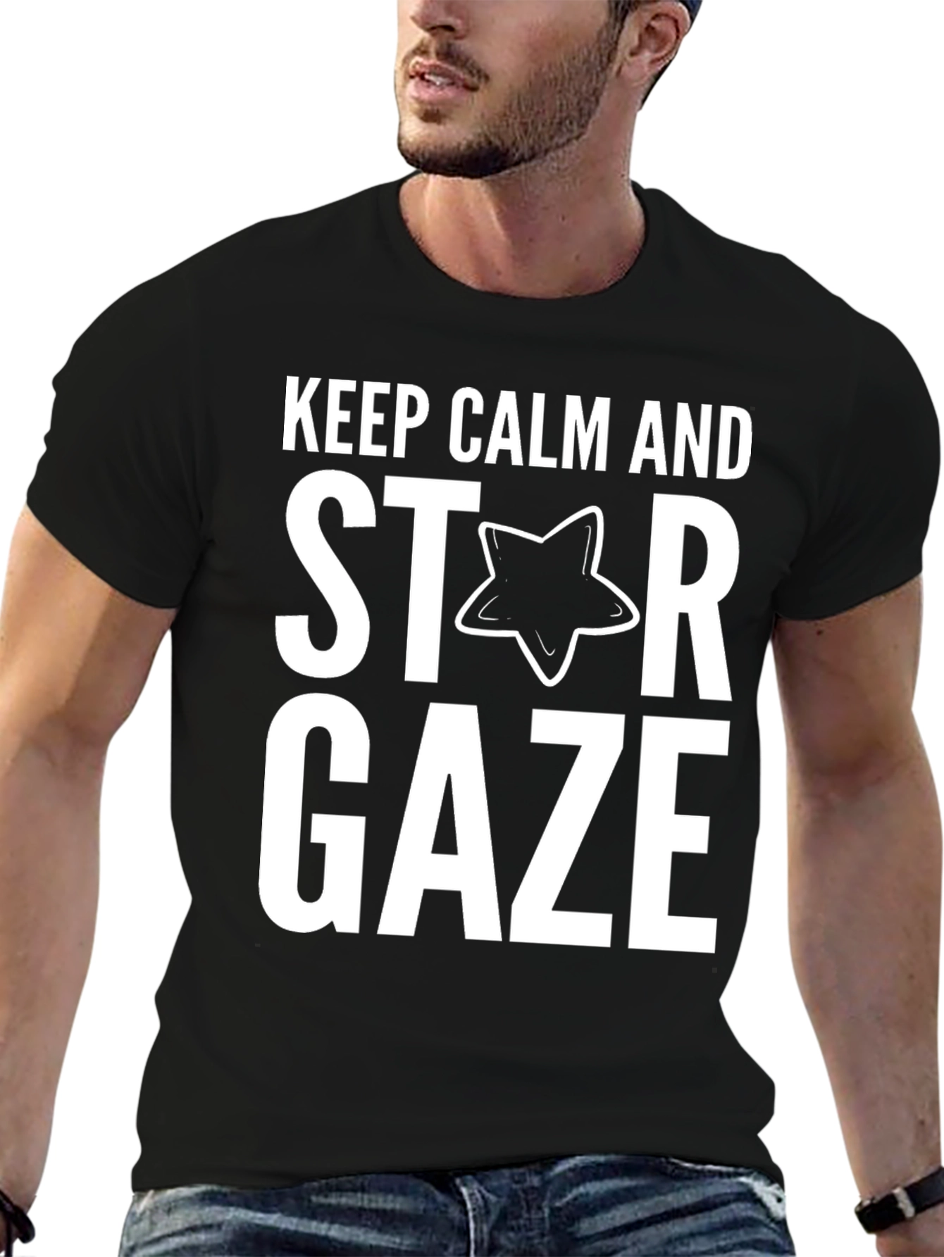Keep Calm Star Gaze Black Cotton Tee