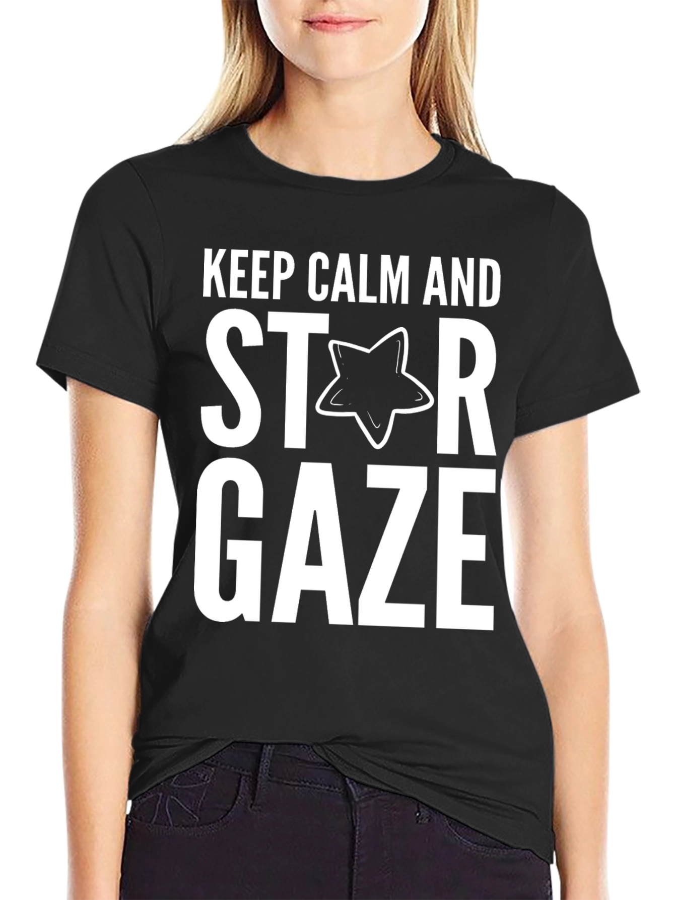 Keep Calm Star Gaze Black Cotton Tee