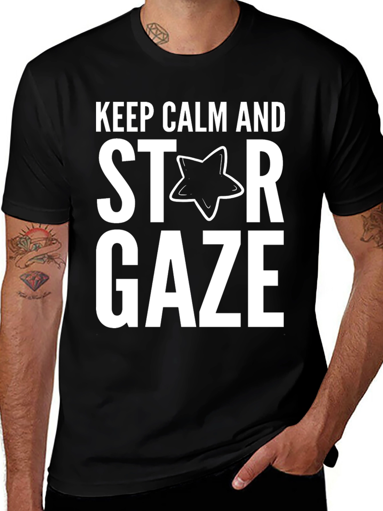Keep Calm Star Gaze Black Cotton Tee