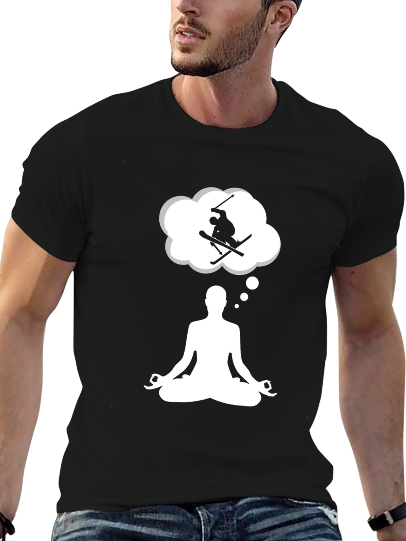 Meditating Skier T-Shirt - Black Cotton Blend
