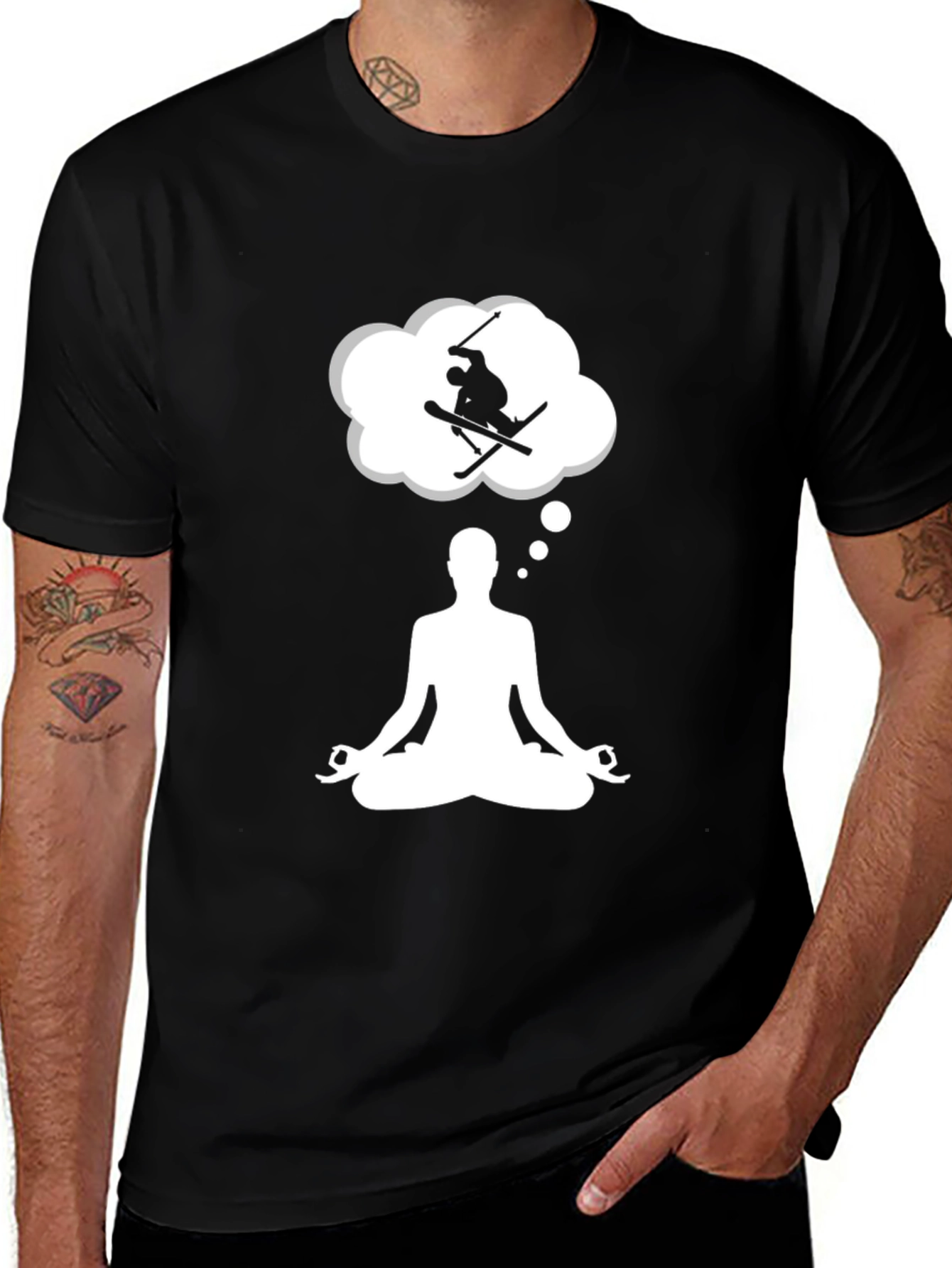 Meditating Skier T-Shirt - Black Cotton Blend