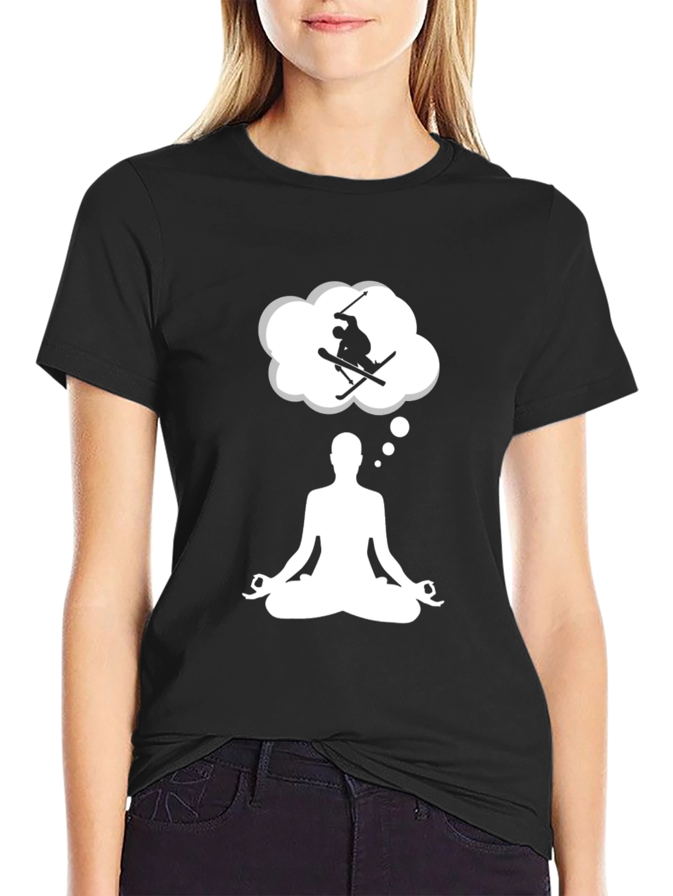 Meditating Skier T-Shirt - Black Cotton Blend