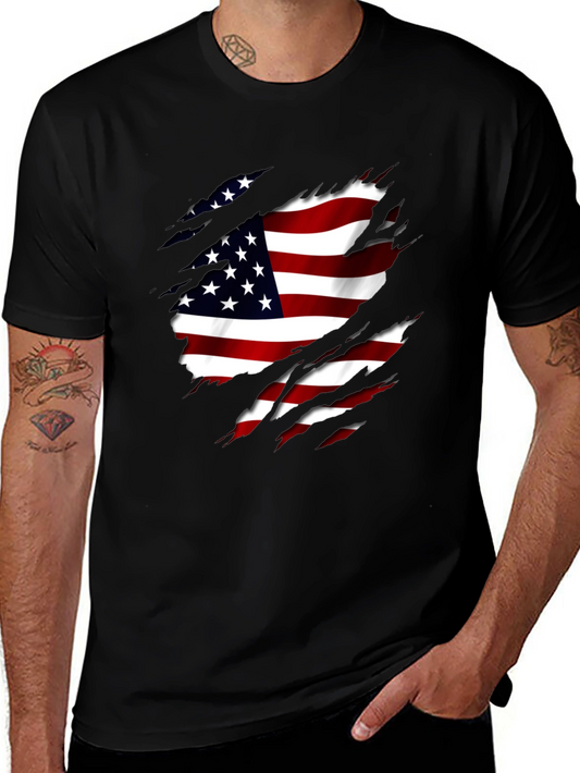 American Flag Ripped T-Shirt Patriotic USA Pride