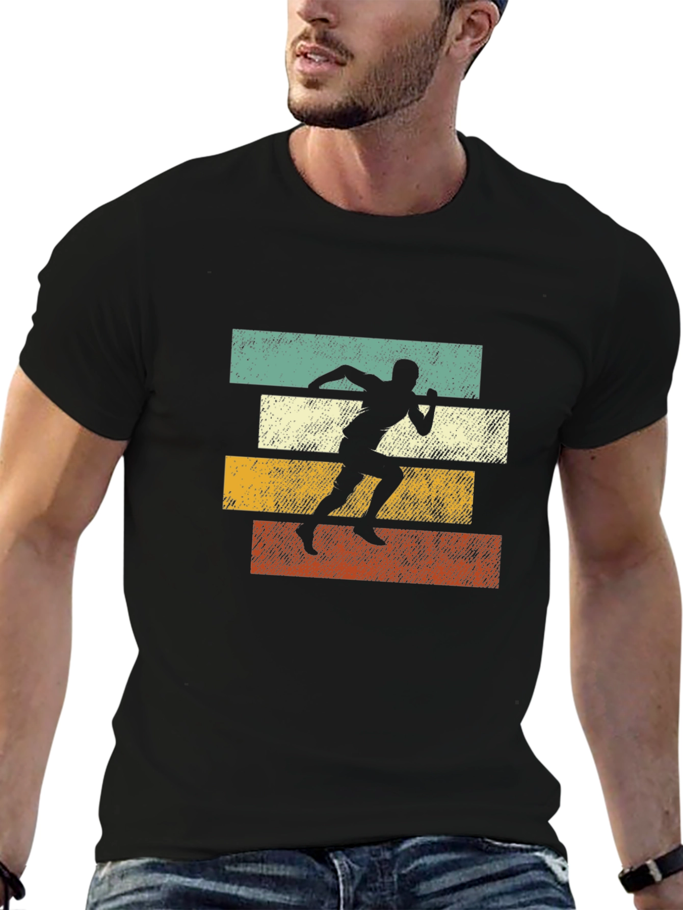 Retro Runner Graphic Tee | Black Cotton T-Shirt