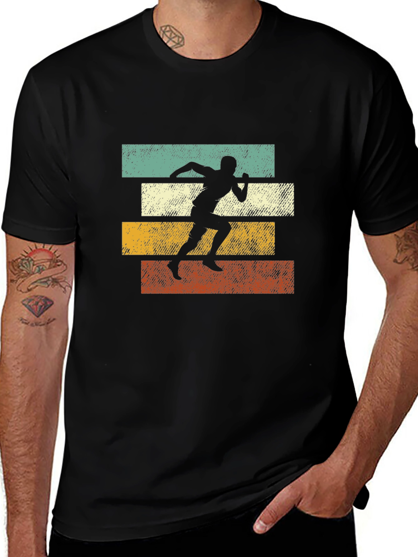 Retro Runner Graphic Tee | Black Cotton T-Shirt