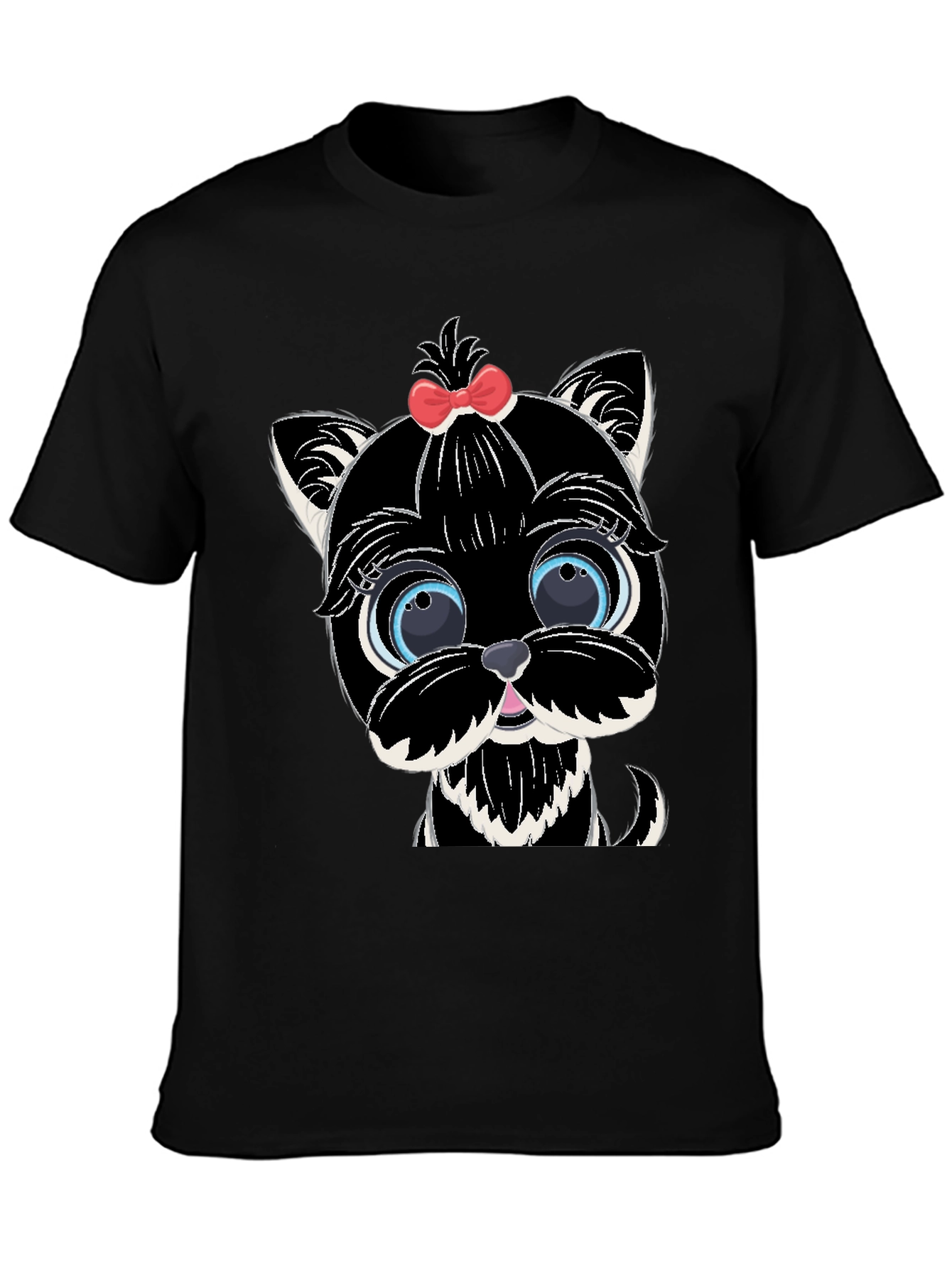 Cute Cartoon Dog Graphic Tee - Black